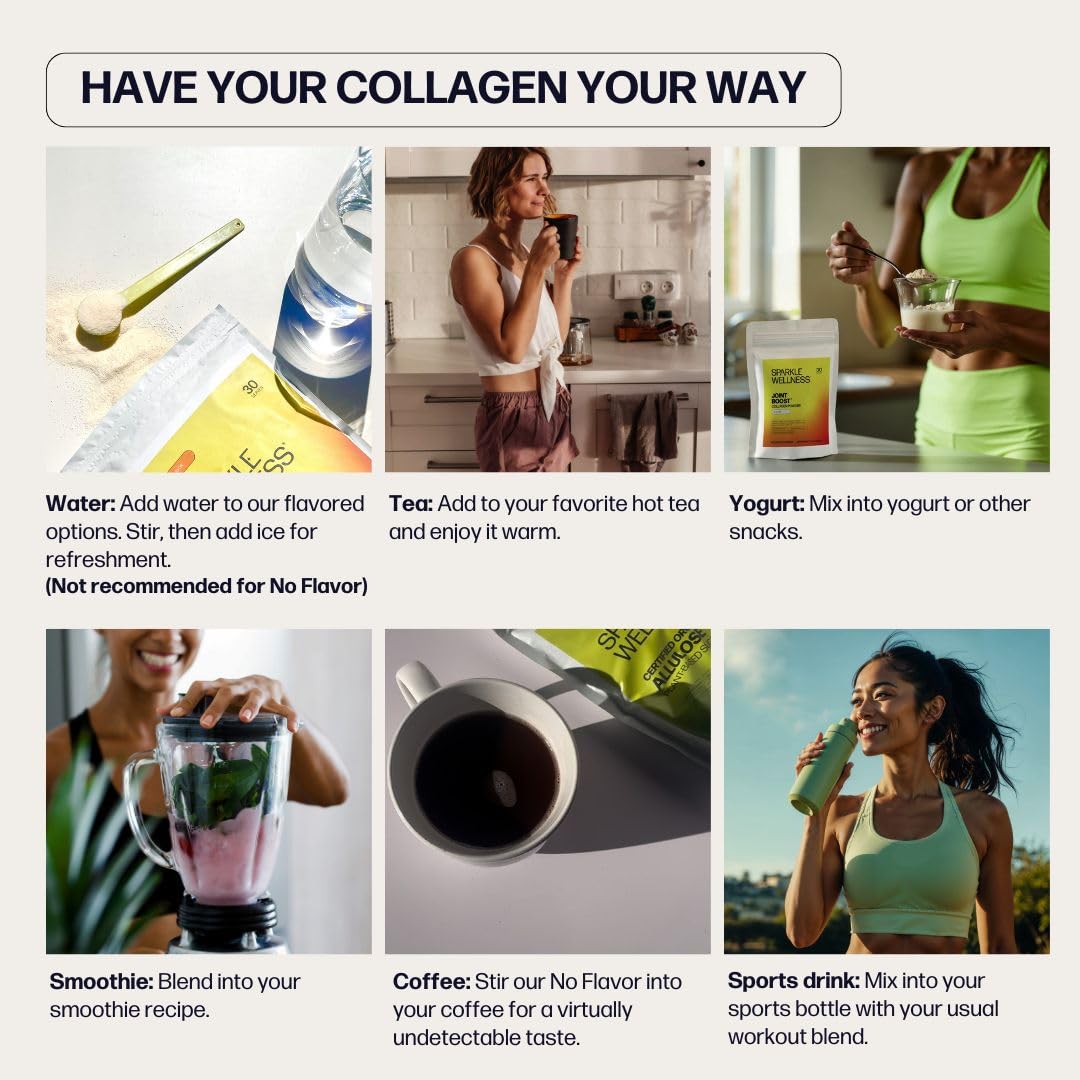 Sparkle Wellness Muscle support Collagen Powder in a glass of water