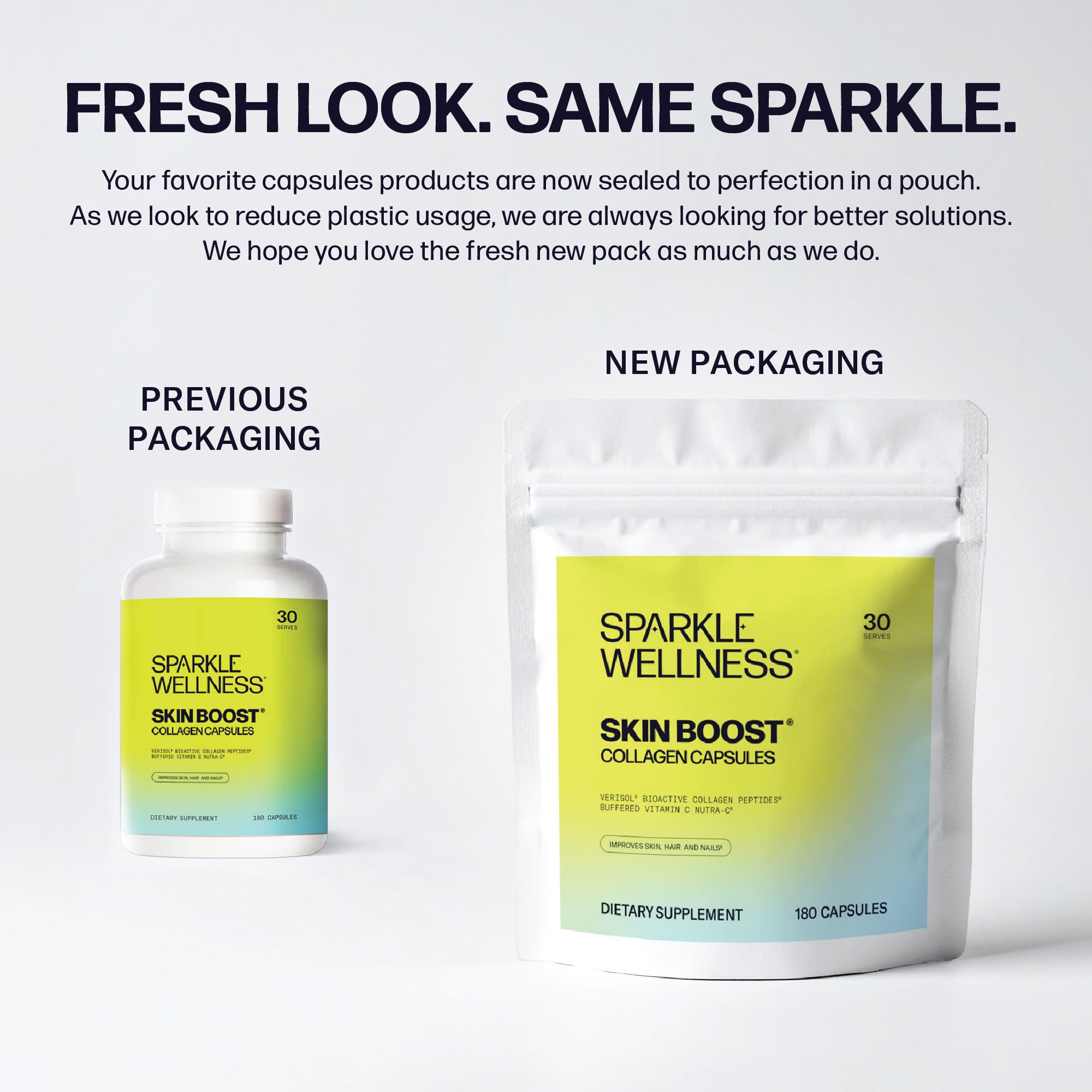 Sparkle Wellness Skin support Collagen Capsules with compostable pouch
