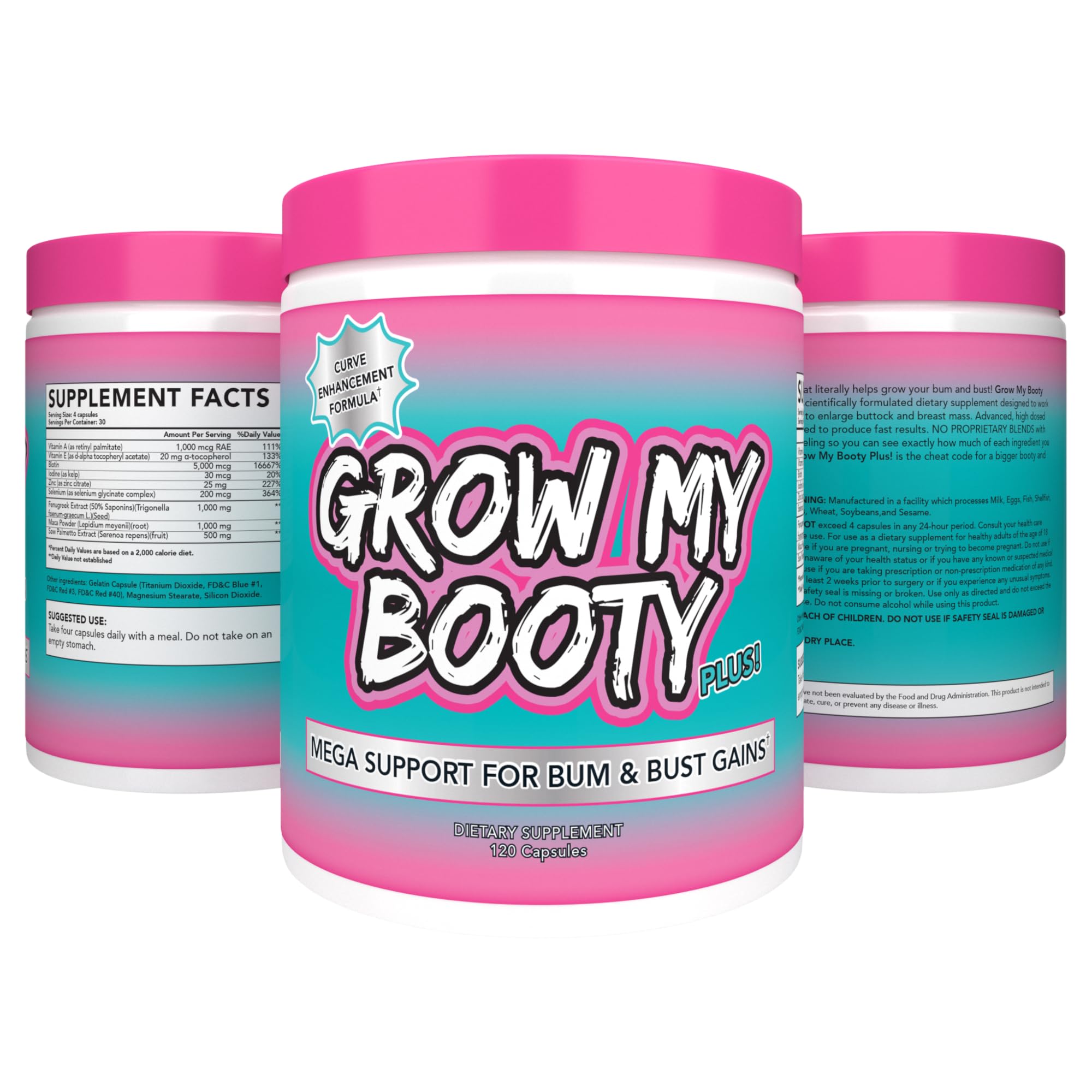 SPAZMATIC Grow My Booty Plus! product with measuring spoon