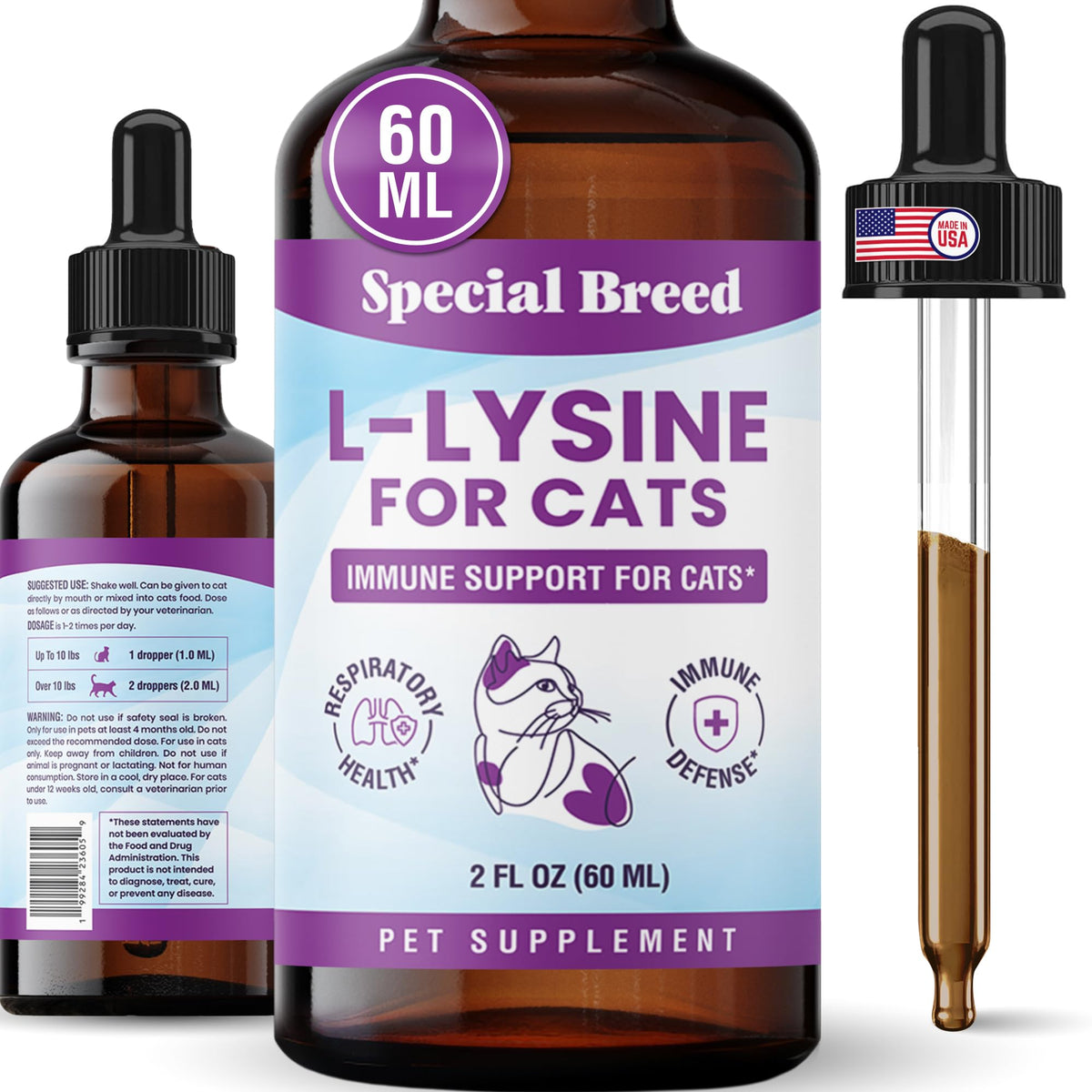 Special Breed L-Lysine for Cats 250mg liquid drops front view