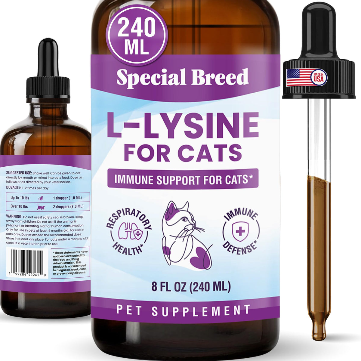 Special Breed L-Lysine liquid drops for cats front view