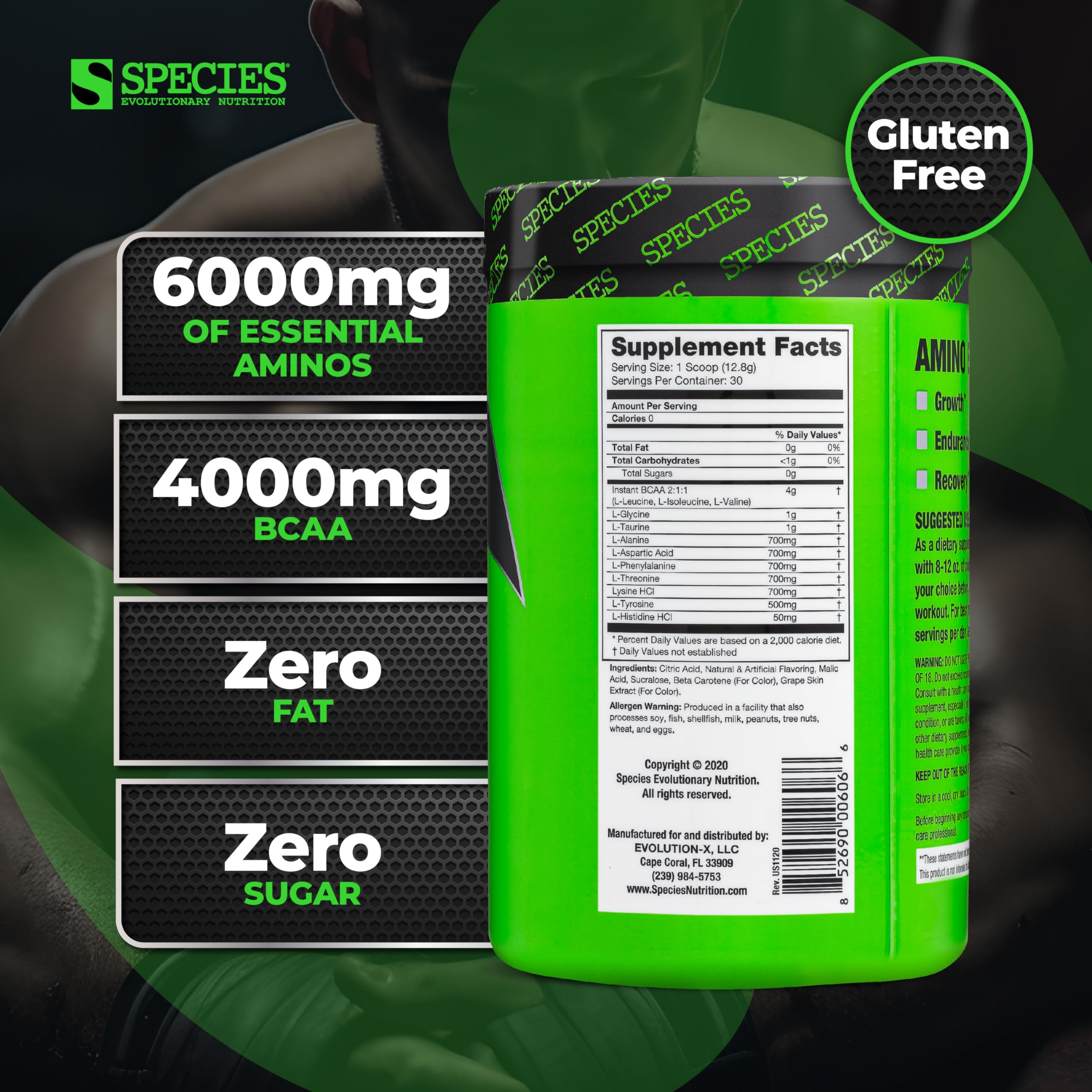 Species Nutrition Amino Evolved BCAA Supplement Lemon Iced Tea flavour