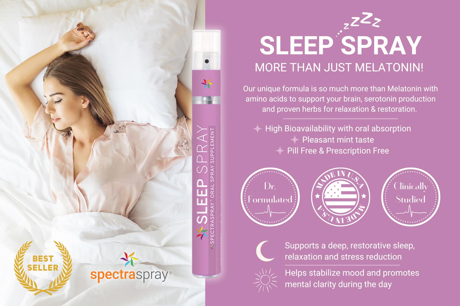 Spectraspray Sleep Supplement Oral Spray on a bedside table