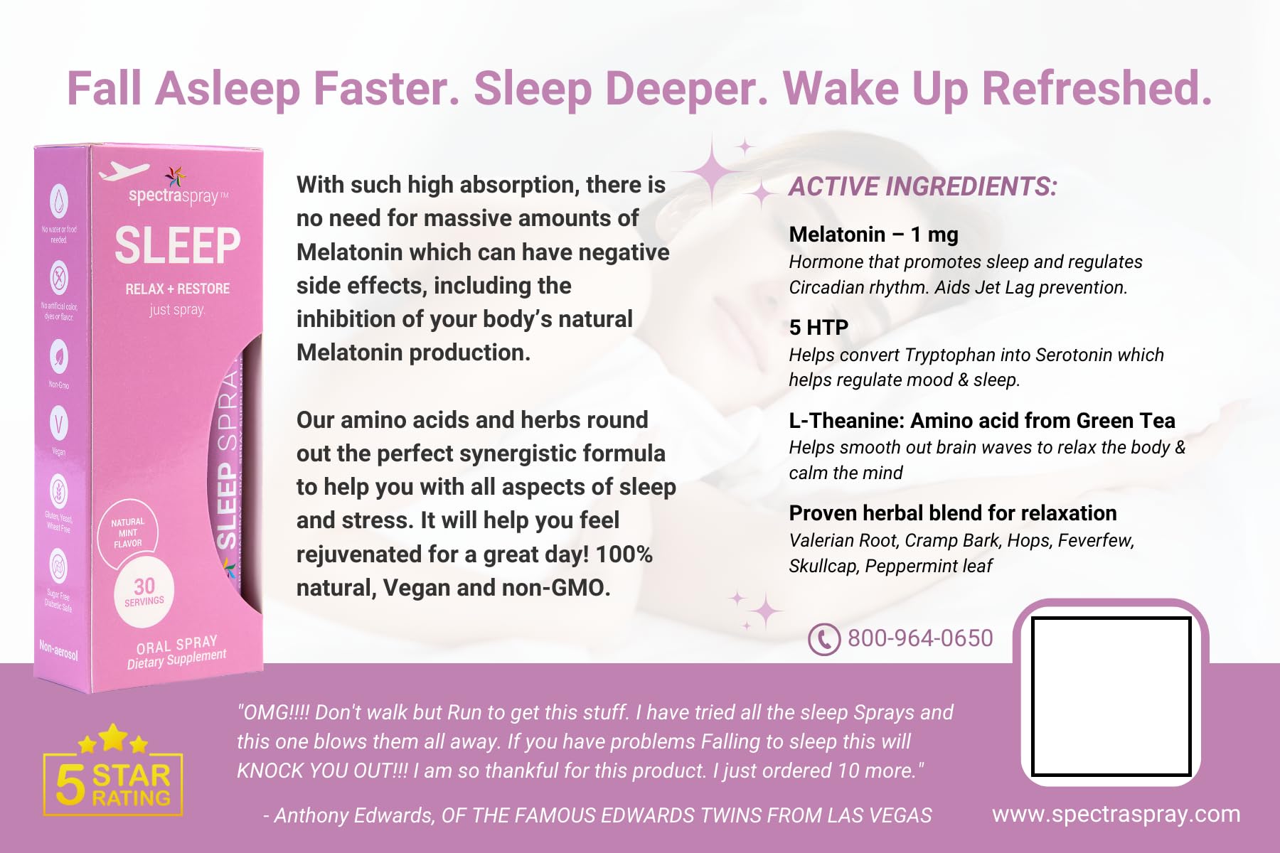 Spectraspray Sleep Supplement Oral Spray packaging with spearmint design