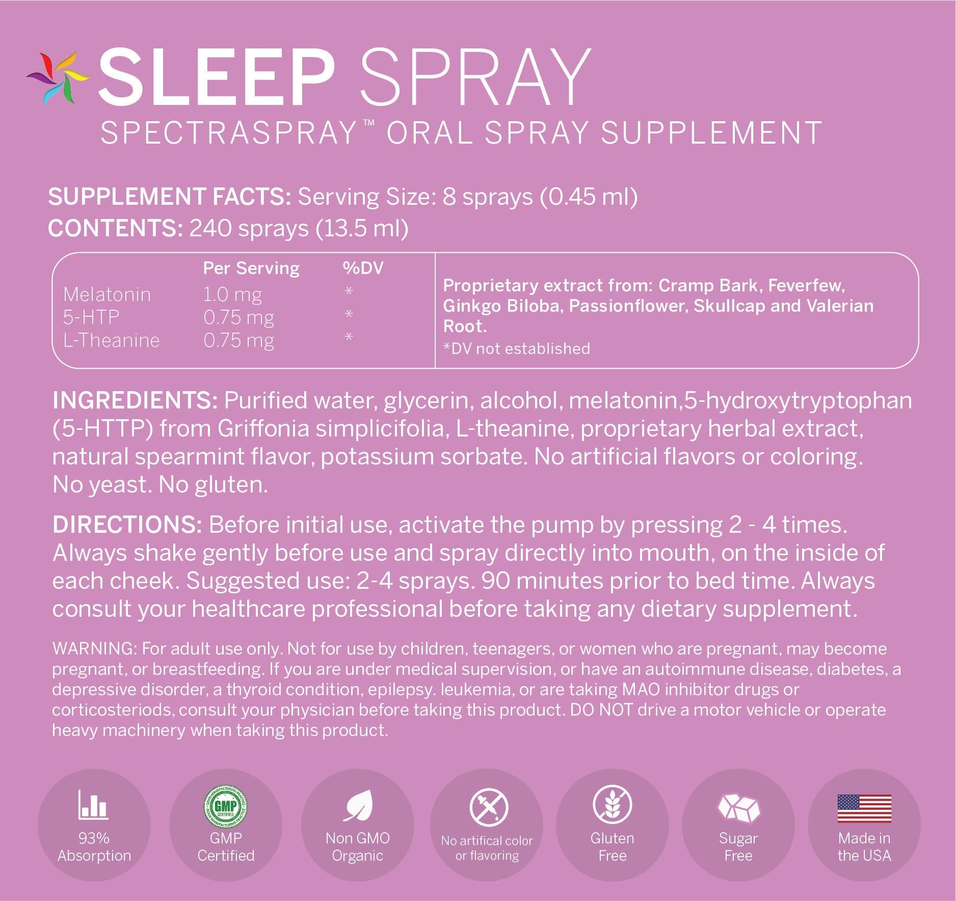 Spectraspray Sleep Supplement Oral Spray side view with pump