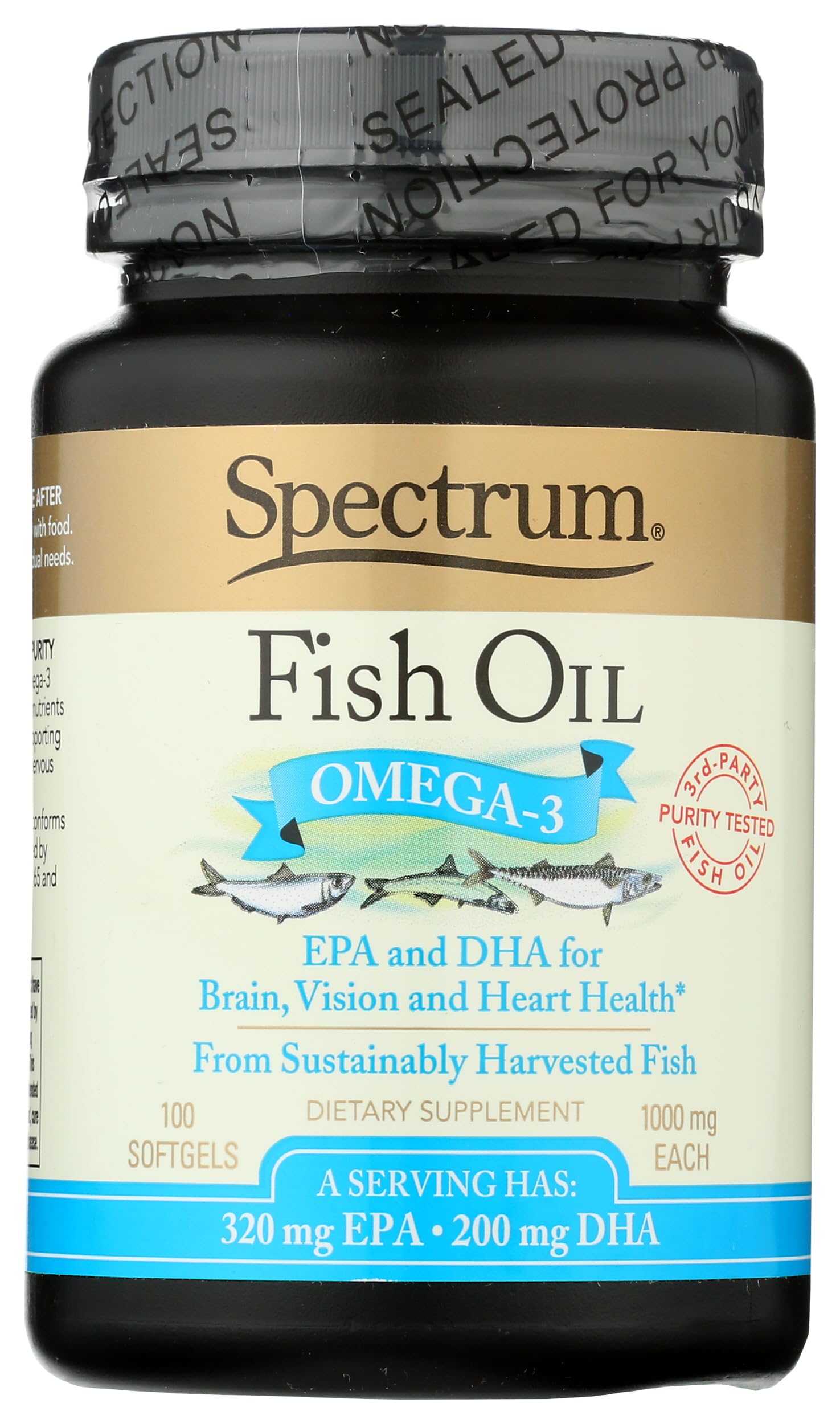 Spectrum Pure Fish Oil Softgels 100 Count front view