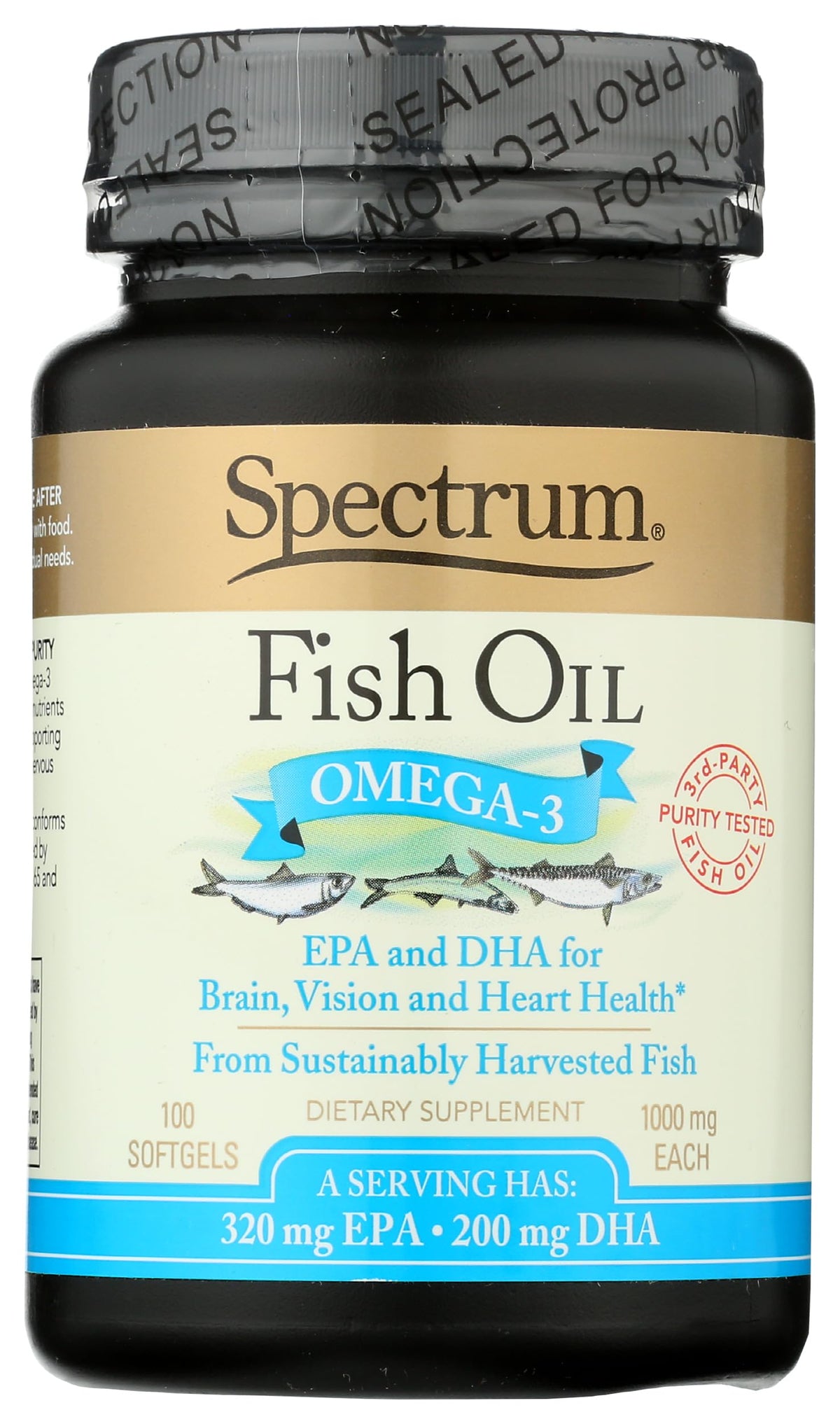 Spectrum Pure Fish Oil Softgels 100 Count front view