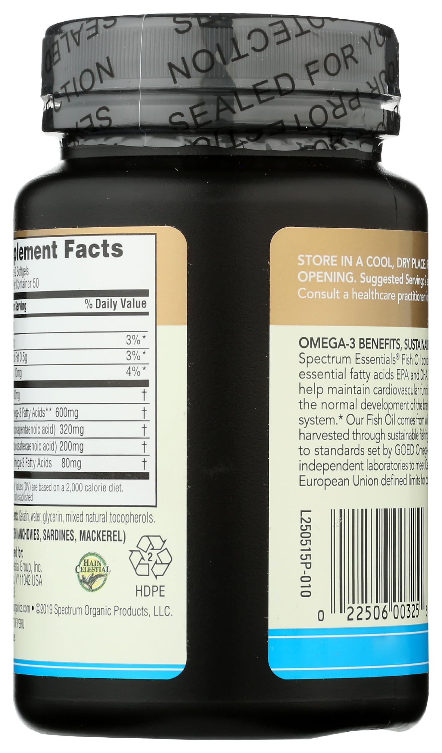 Spectrum Pure Fish Oil Softgels packaging side view