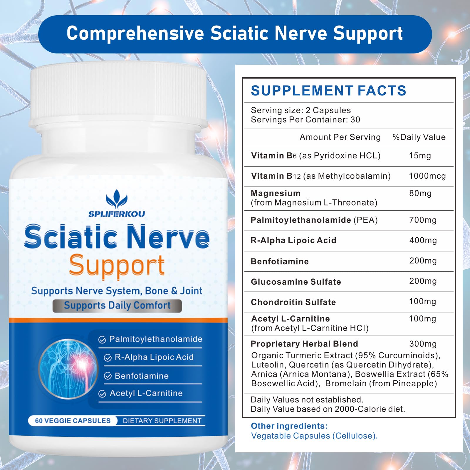 Spliferkou Alpha Lipoic Acid capsules side view with label