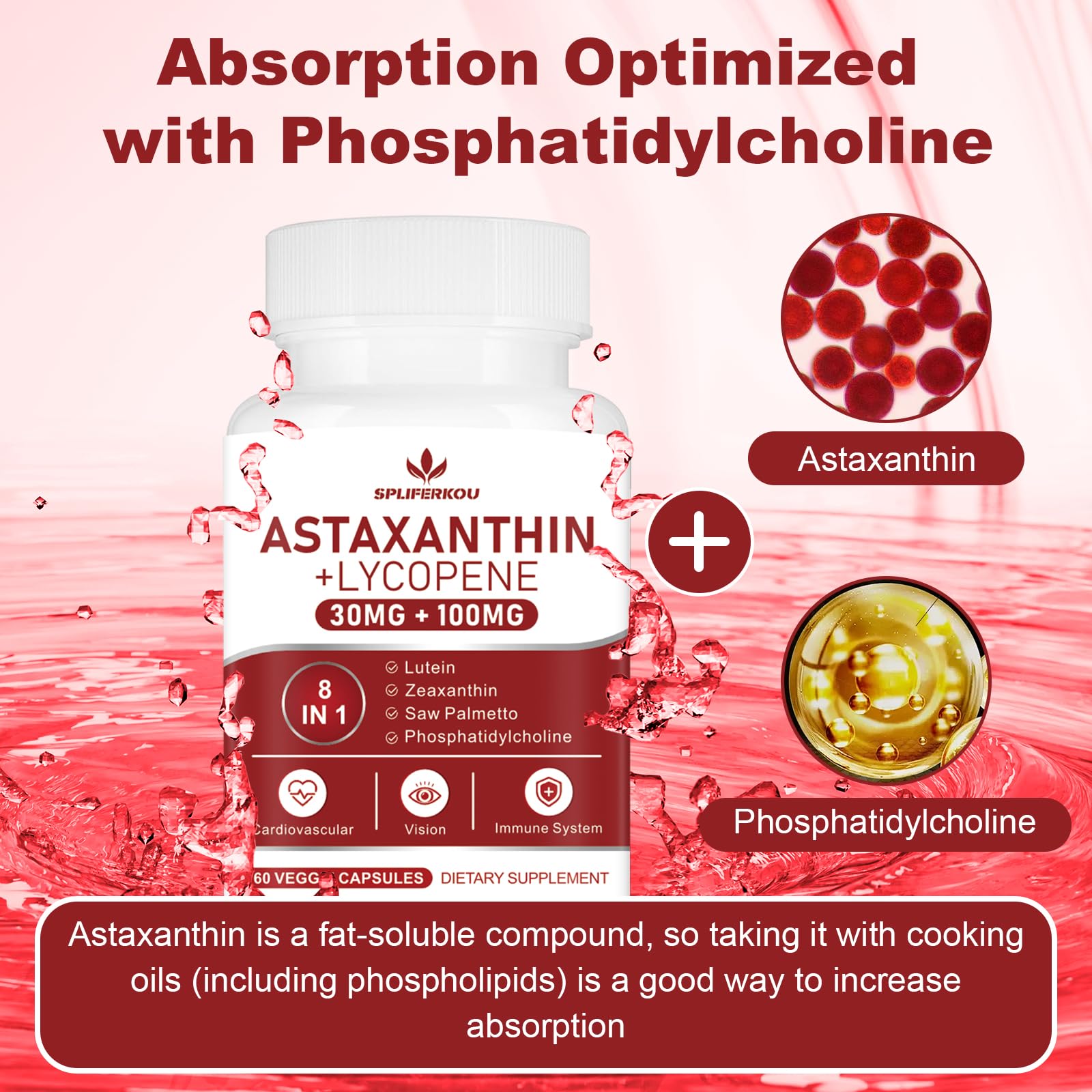 Spliferkou Astaxanthin Supplement capsules on a wooden surface