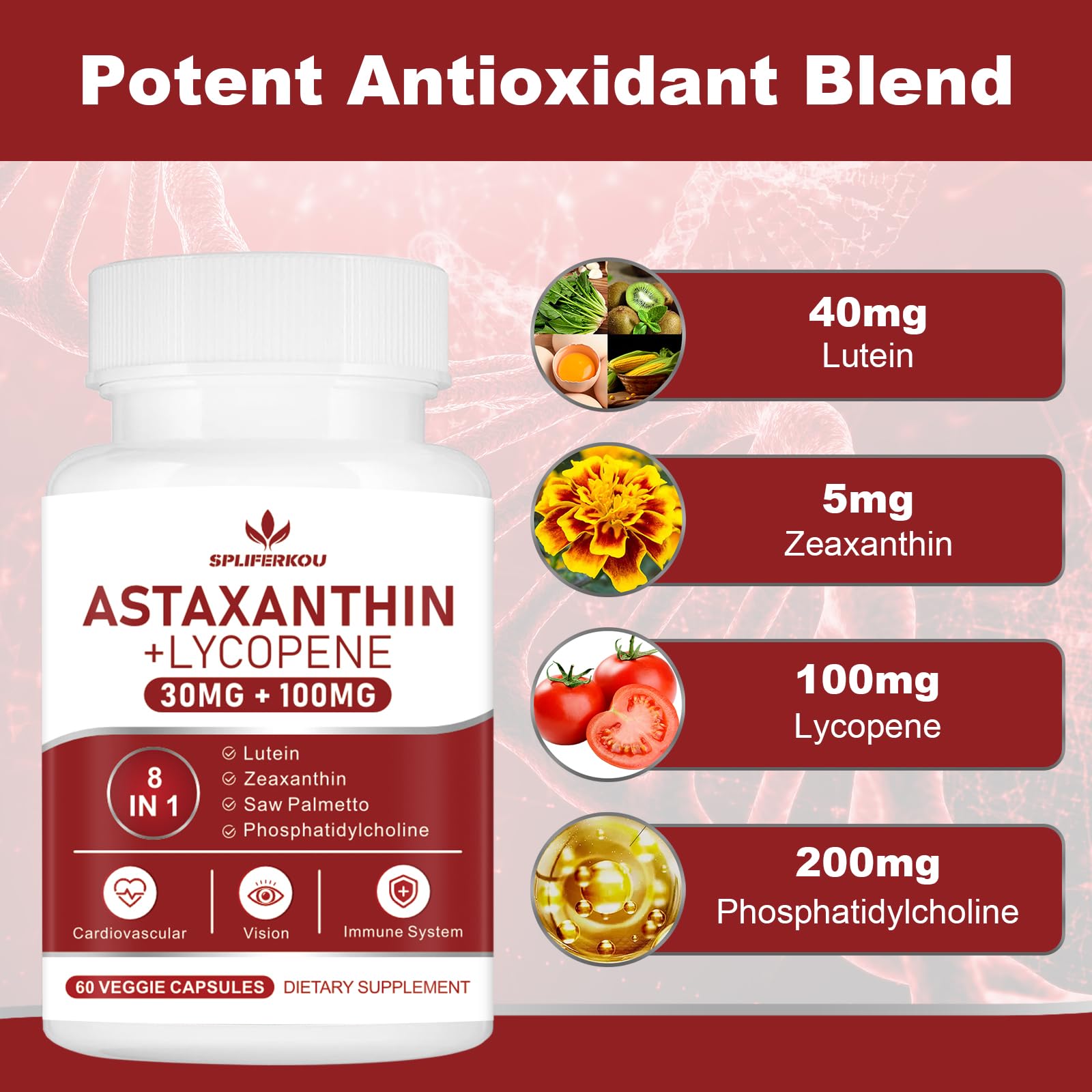 Spliferkou Astaxanthin Supplement with natural ingredients background