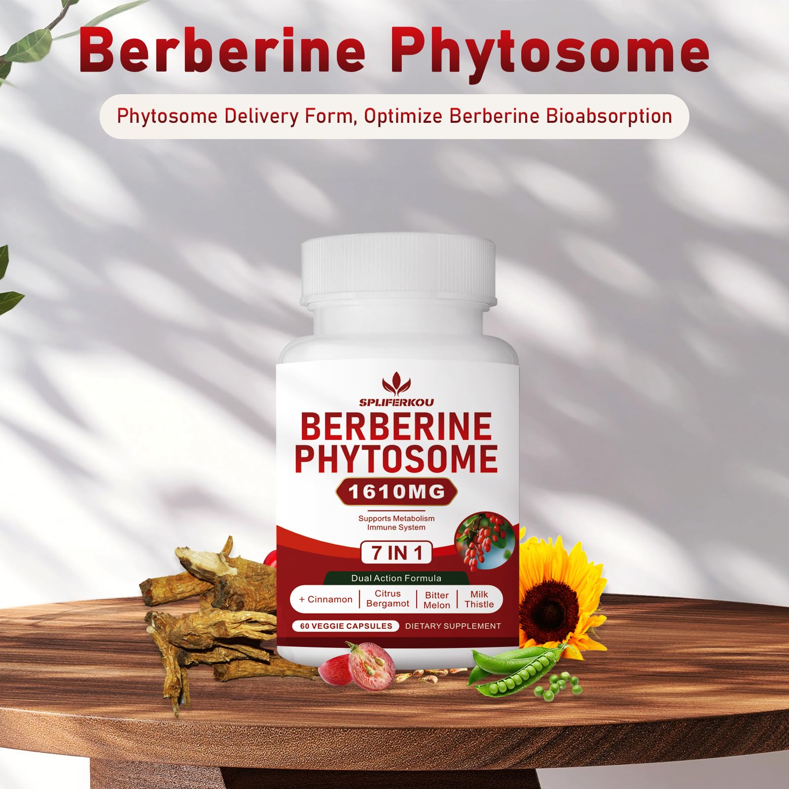 Spliferkou capsules lifestyle image with herbal ingredients