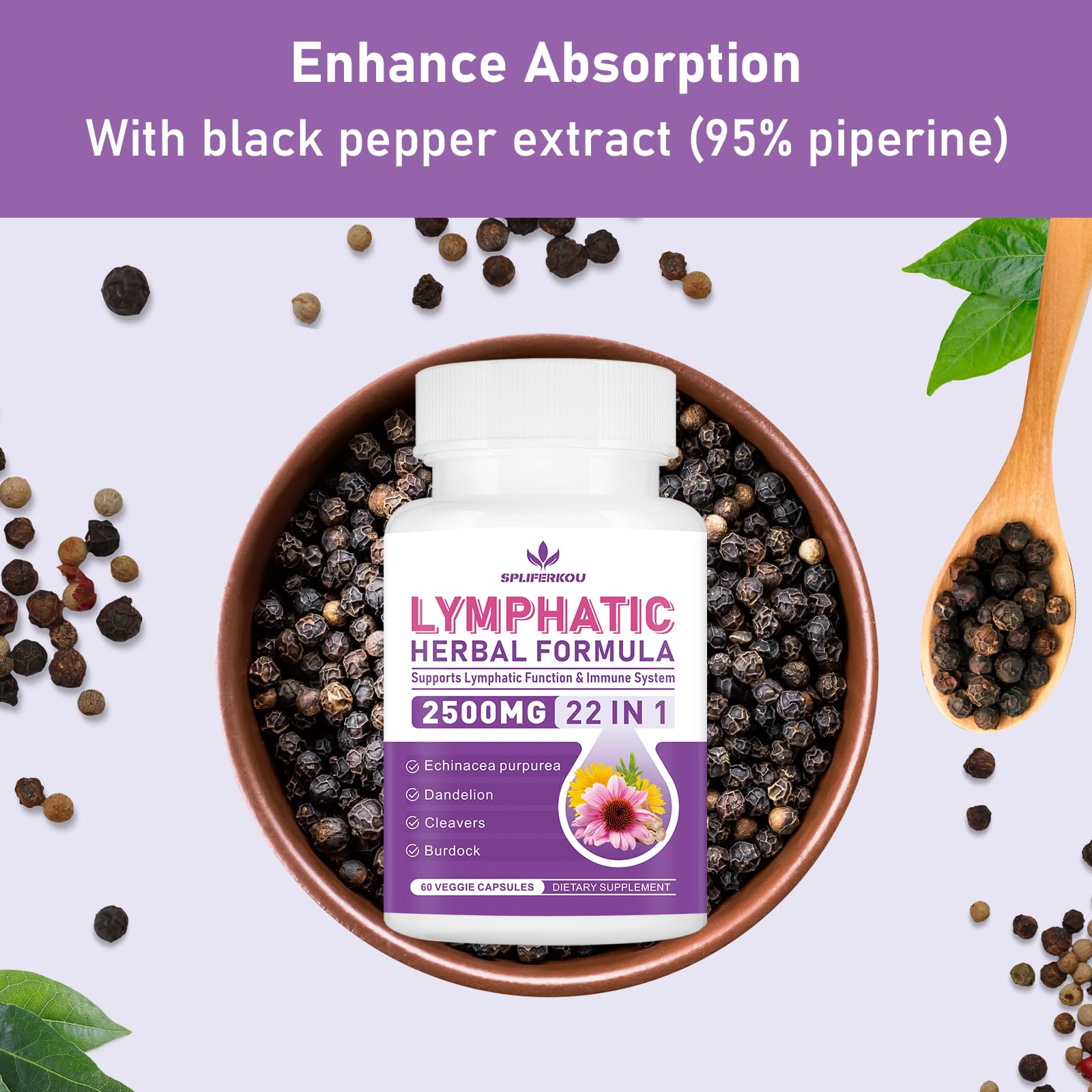 Spliferkou Echinacea Herbal Supplement capsules on a wooden surface