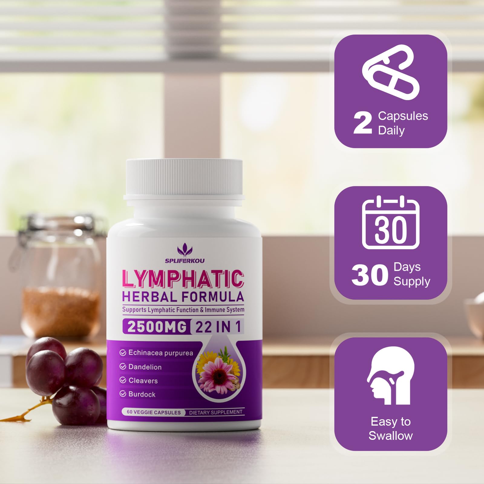 Spliferkou Echinacea Herbal Supplement displayed with herbal plants