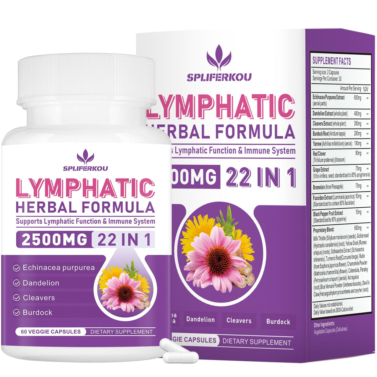 Spliferkou Echinacea Herbal Supplement front view with packaging