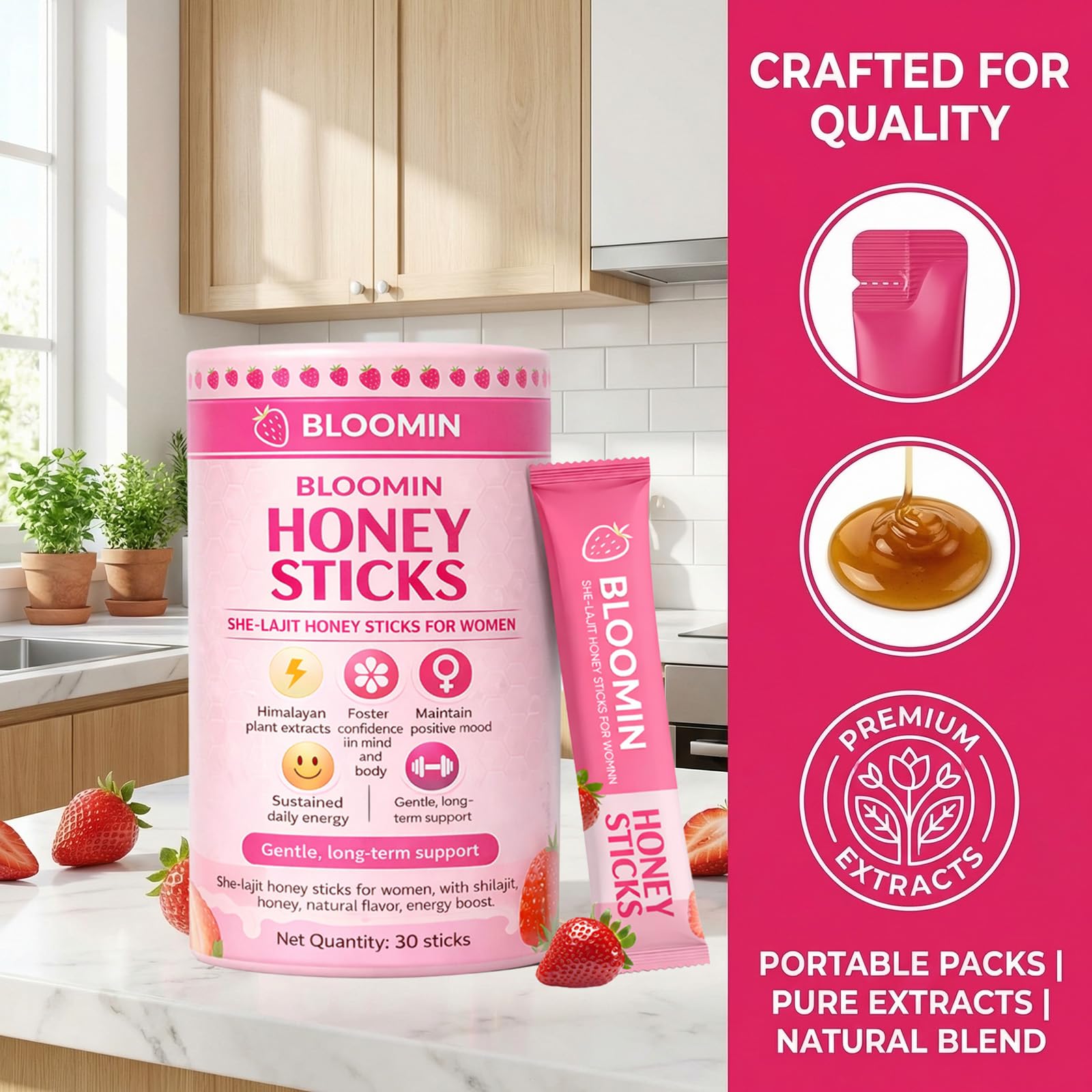 SPNUTRITION Bloomin She-Lajit Honey Sticks in a hand for size reference