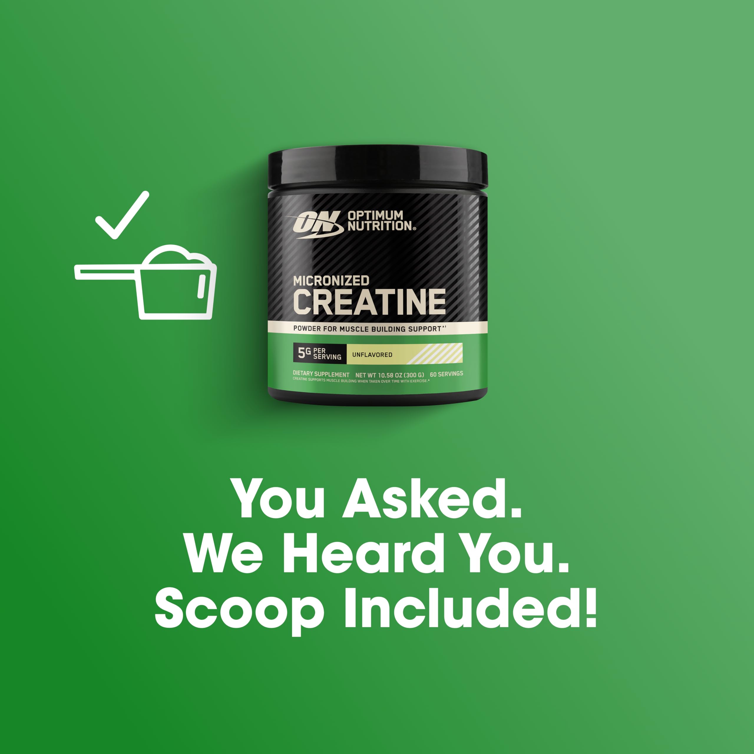 Spoon measuring Optimum Nutrition Creatine Monohydrate powder