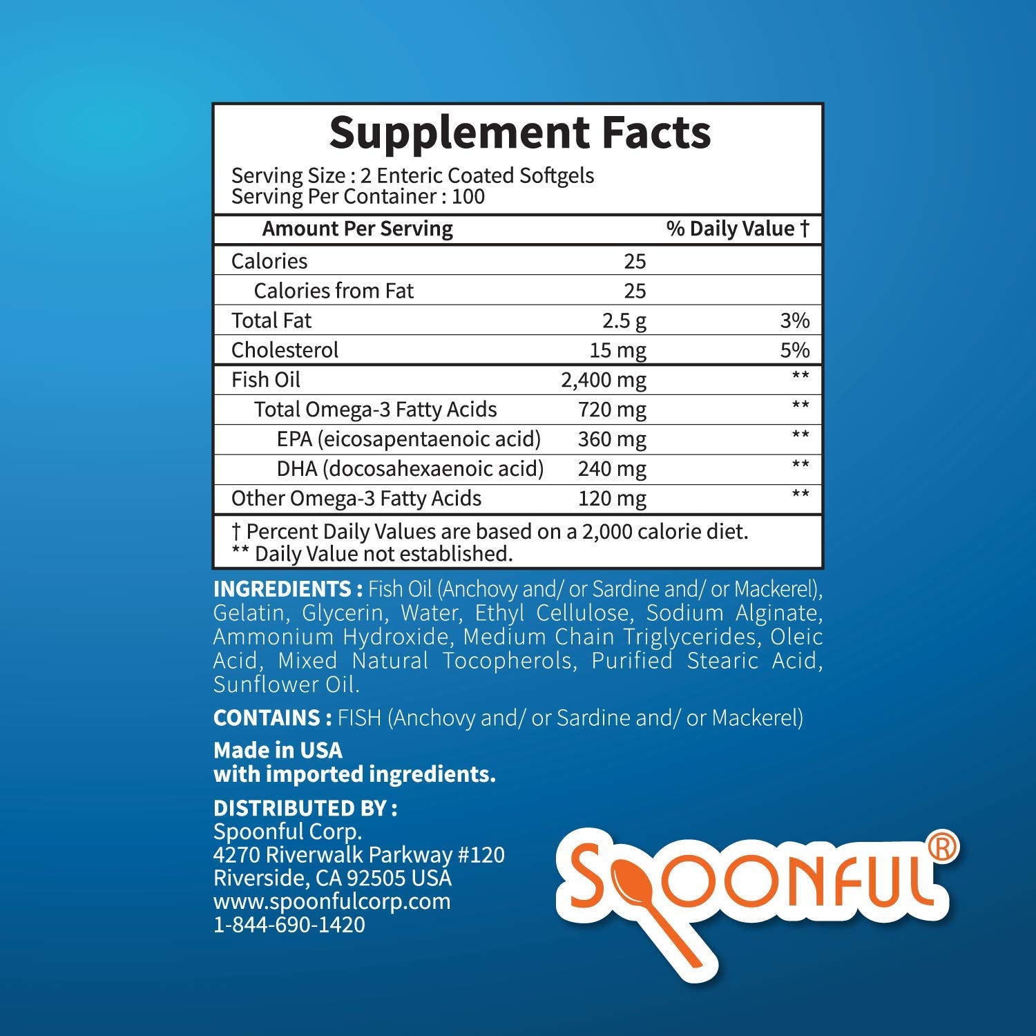 Spoonful Fish Oil Omega 3 Supplements 2400mg dosage information