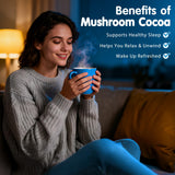 Spoonful of Balincer Mushroom Hot Cocoa mix on a wooden table