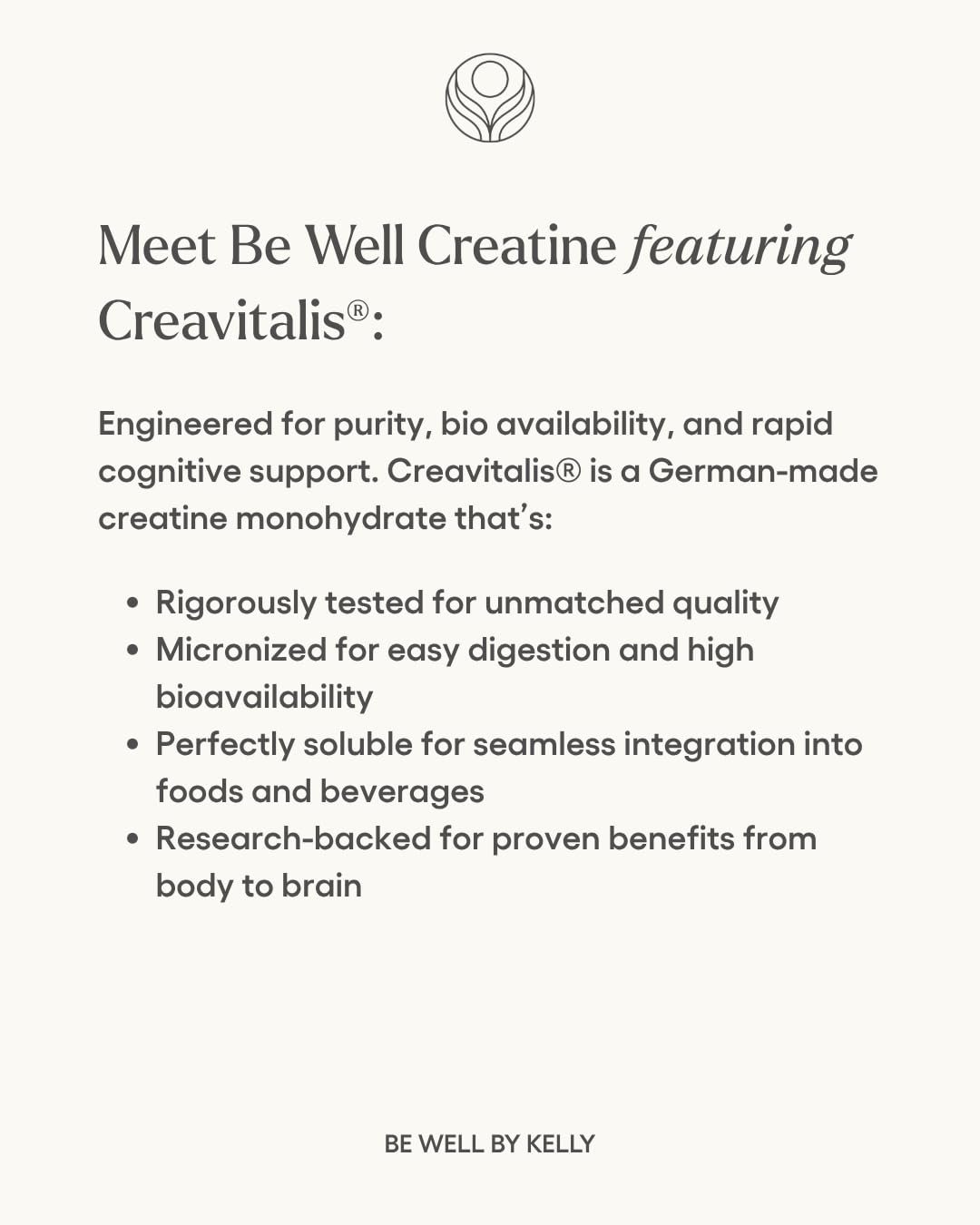 Spoonful of Be Well Creatine Monohydrate powder on a table