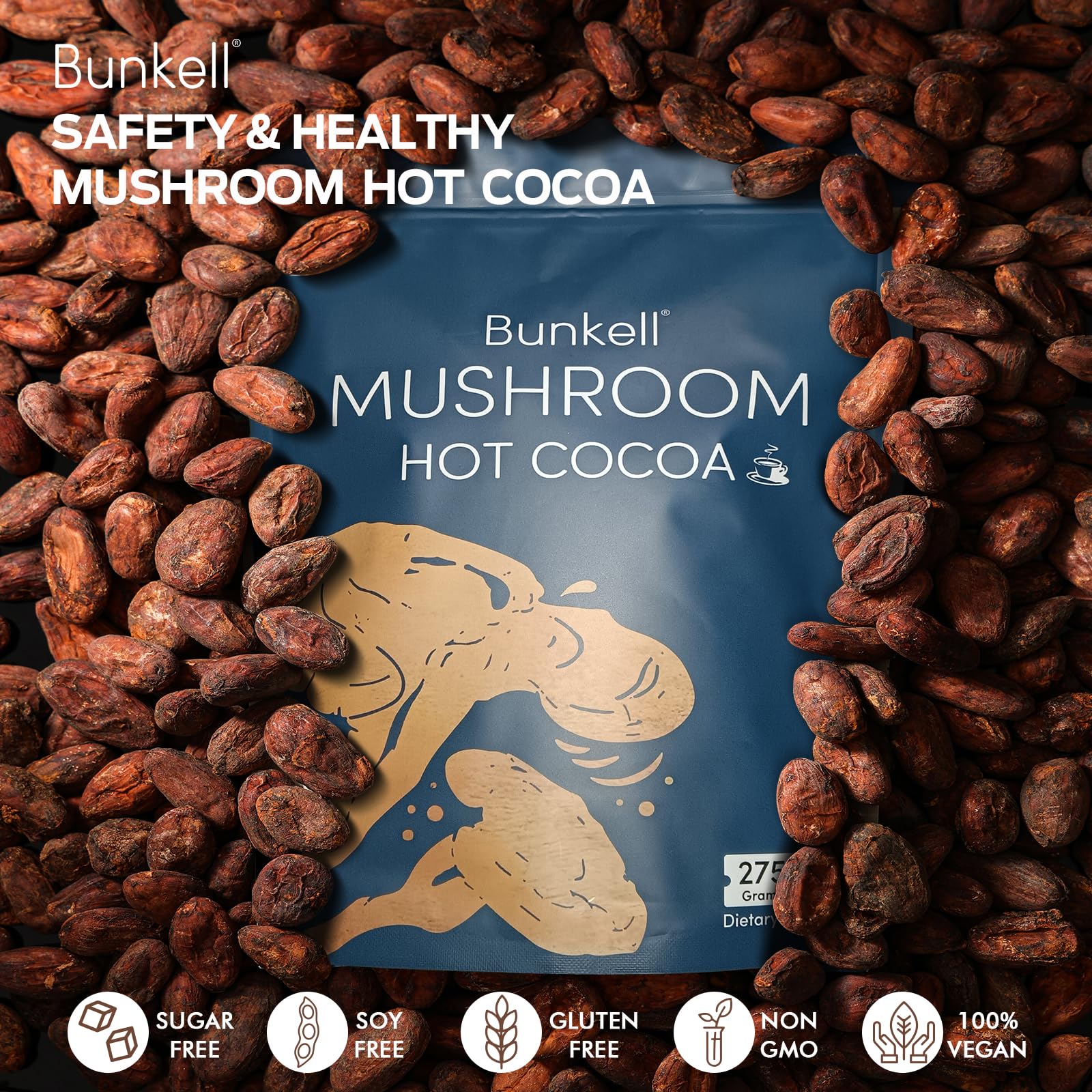 Spoonful of Bunkell Mushroom Hot Cocoa Blend powder