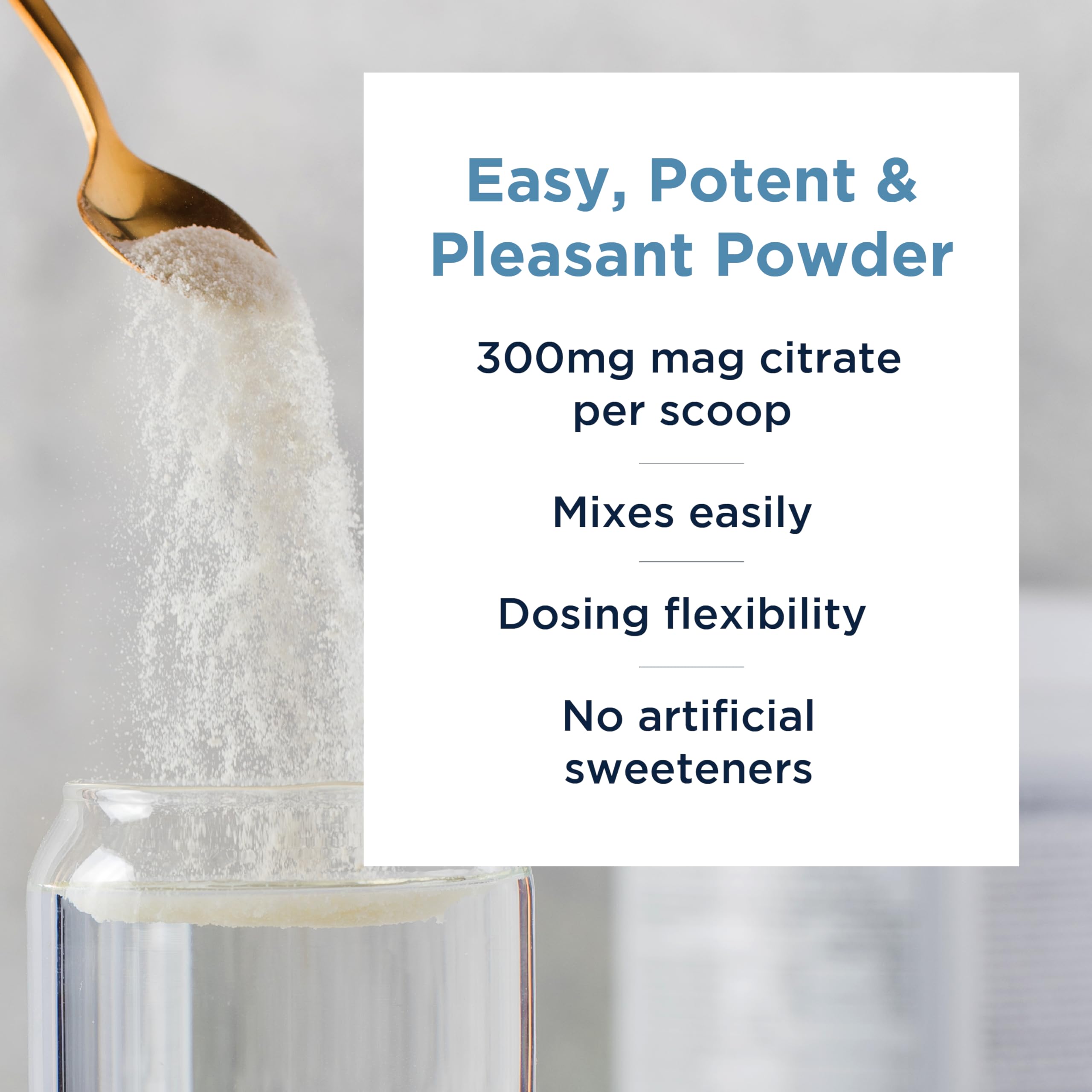 Spoonful of Designs for Health MagCitrate Powder in a glass of water