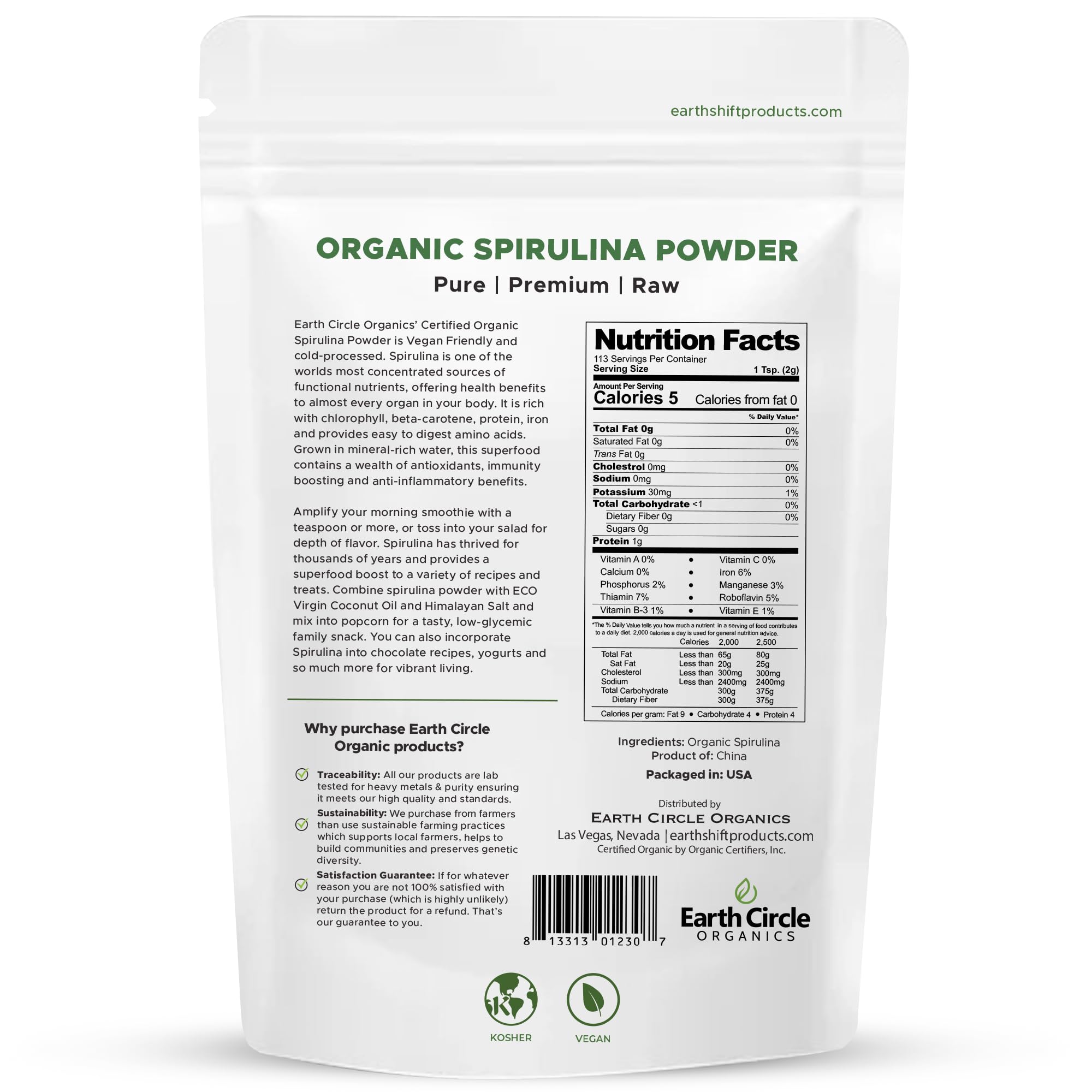 Spoonful of Earth Circle Organics Spirulina Powder on a wooden table