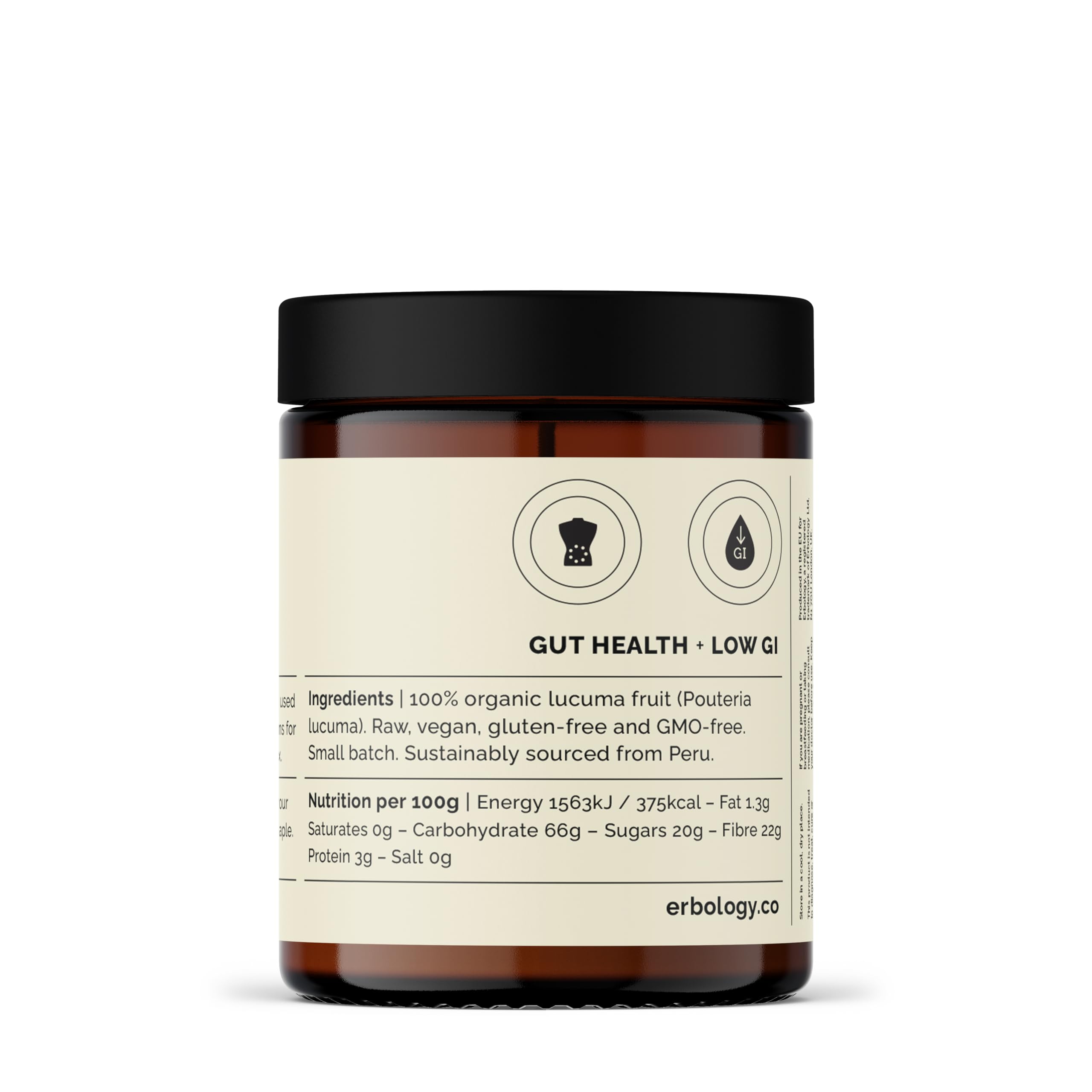 Spoonful of Erbology Lucuma Powder on a wooden surface