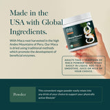 Spoonful of Gaia Herbs Maca Powder on a wooden table