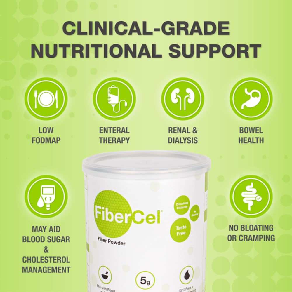 Spoonful of Global Health Products FiberCel Powder on a wooden table