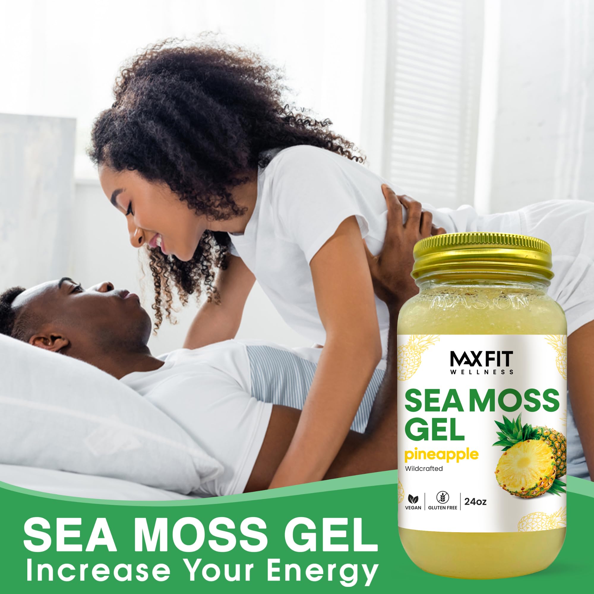 Spoonful of MAX FIT Sea Moss Gel on a wooden table