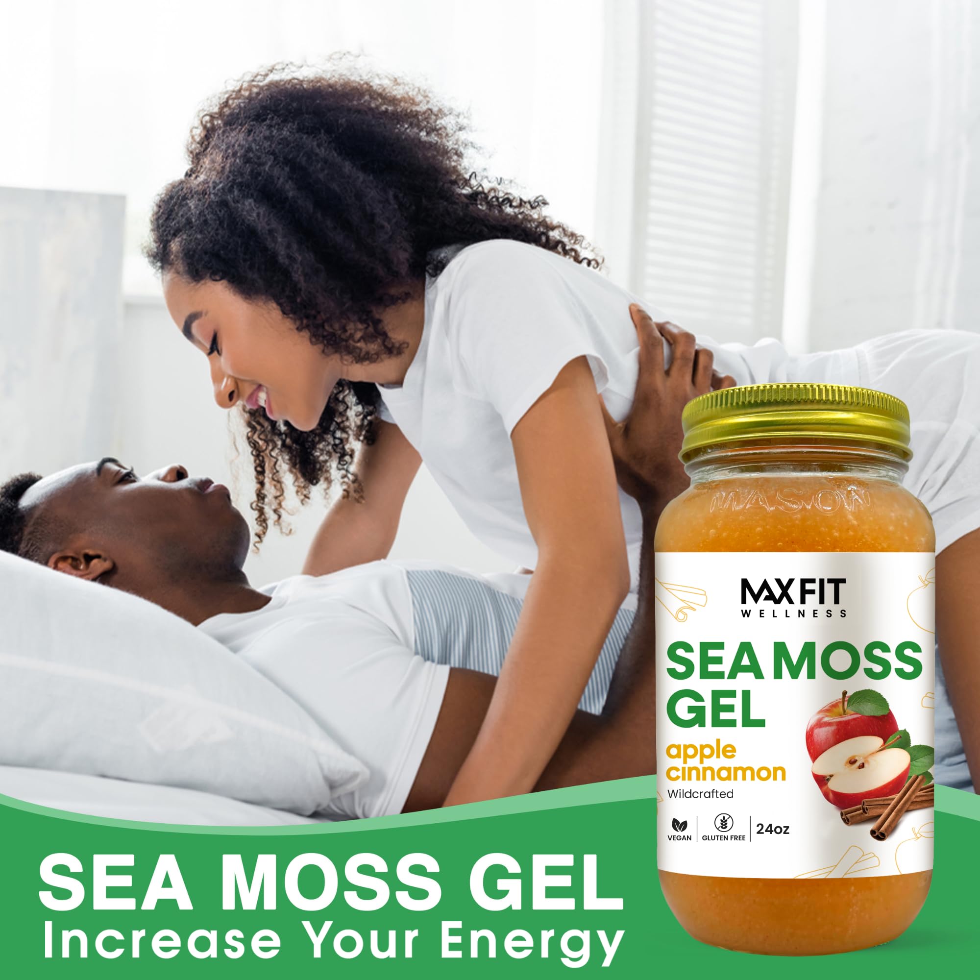 Spoonful of MAX FIT Sea Moss Gel on a wooden table