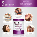 Spoonful of MOMOF4TRANSFORM Collagen Powder on a wooden table