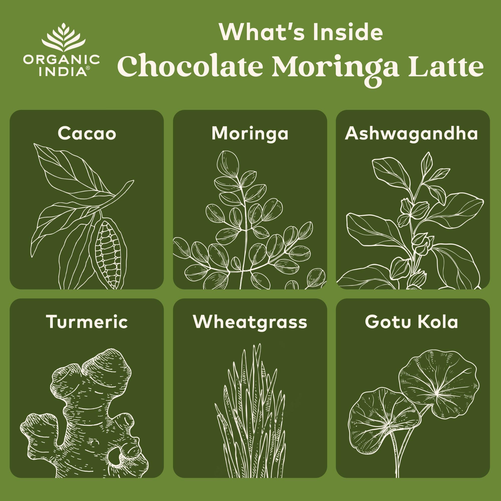 Spoonful of ORGANIC INDIA Chocolate Moringa Latte powder
