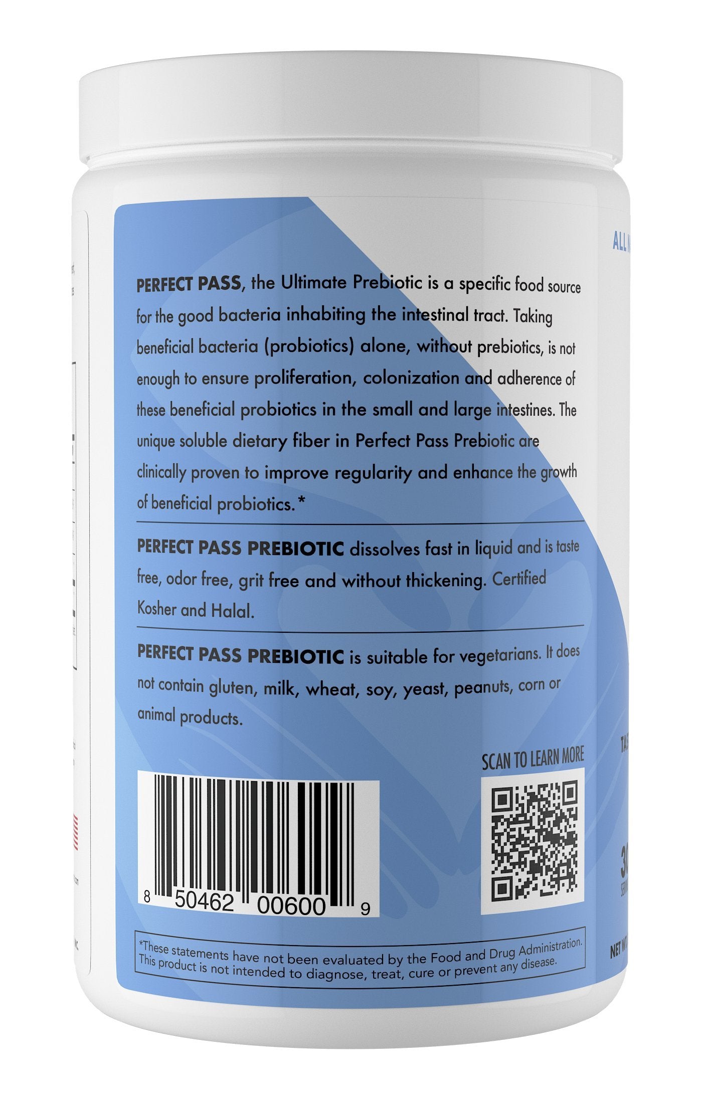 Spoonful of PERFECT PASS Prebiotic Powder in a glass of water