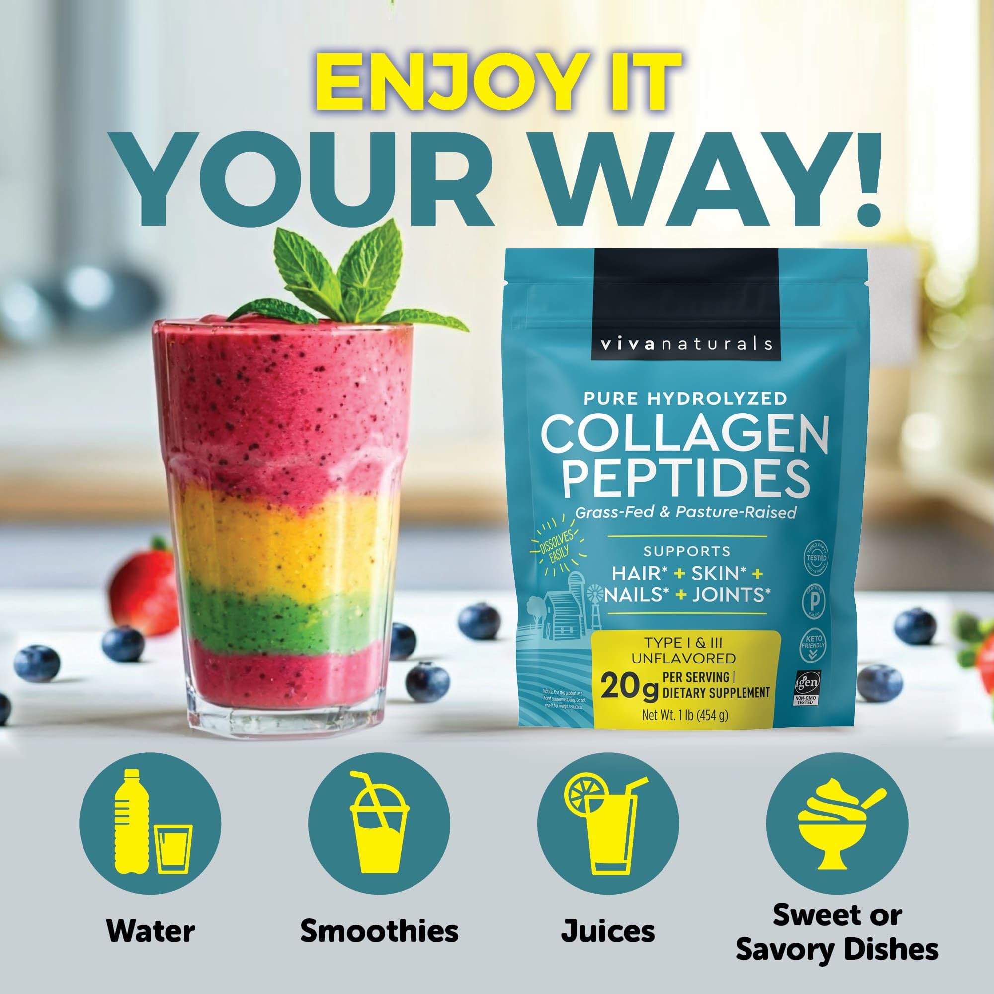 Spoonful of Viva Naturals Collagen Peptides Powder