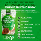 Spoonful of WIXAR NATURALS Mushroom Powder next to smoothie