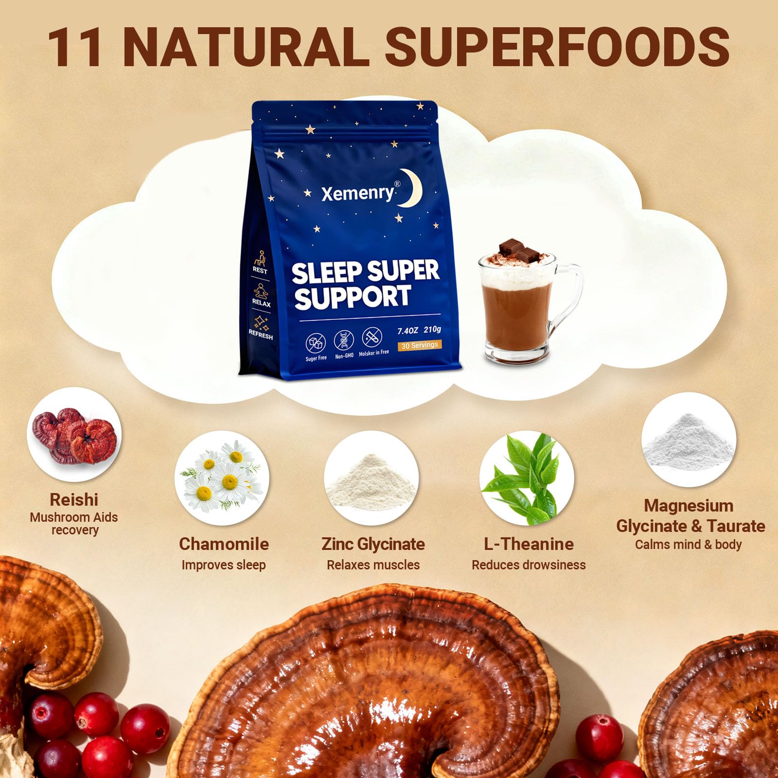 Spoonful of Xemenry Nightly daily wellness Magnesium Hot Cocoa powder