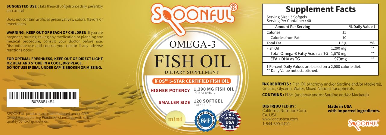 Spoonful Omega 3 Mini Fish Oil softgel capsules in hand