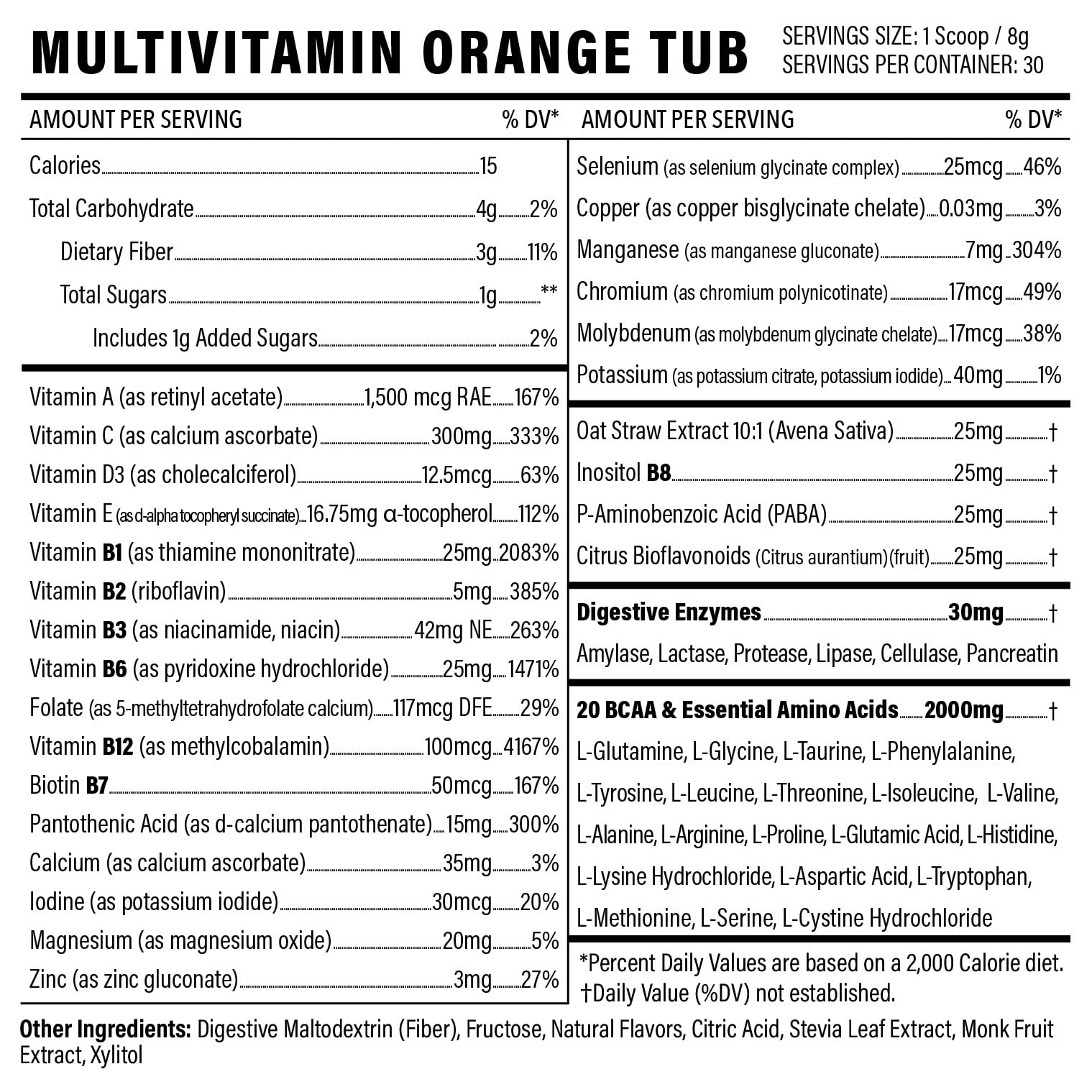 Sport Formula 99 Vitamin Powder nutrition label