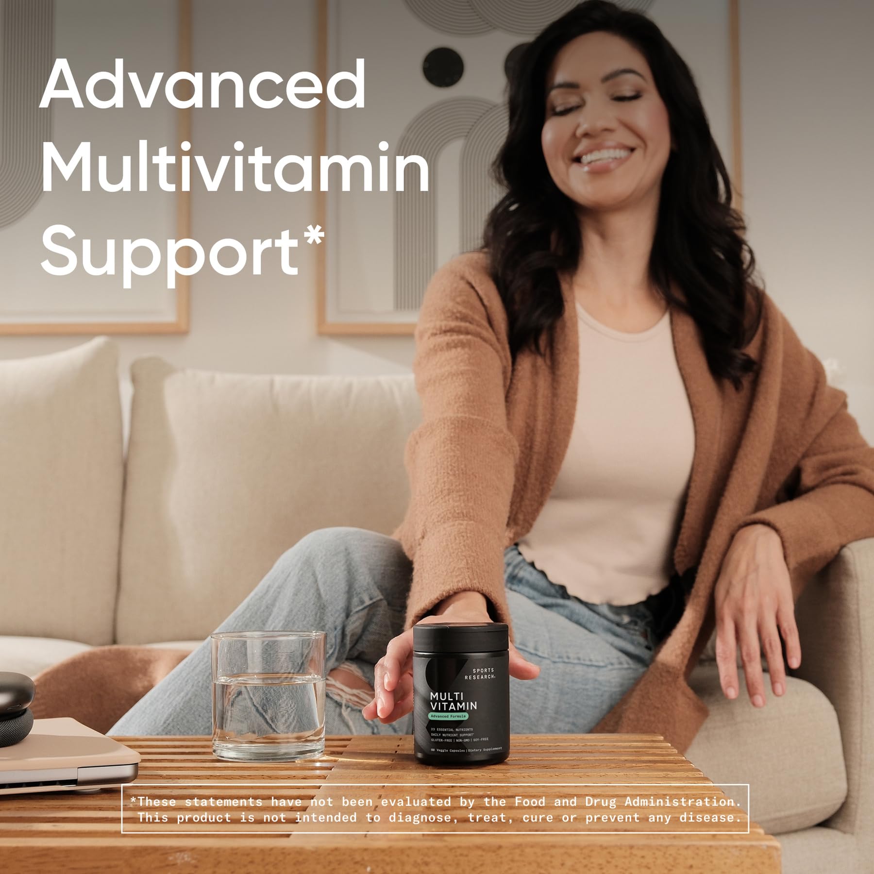 Sports Research Advanced Multivitamin displayed with fresh fruits