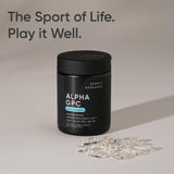Sports Research Alpha GPC 630mg supplement bottle with a green background