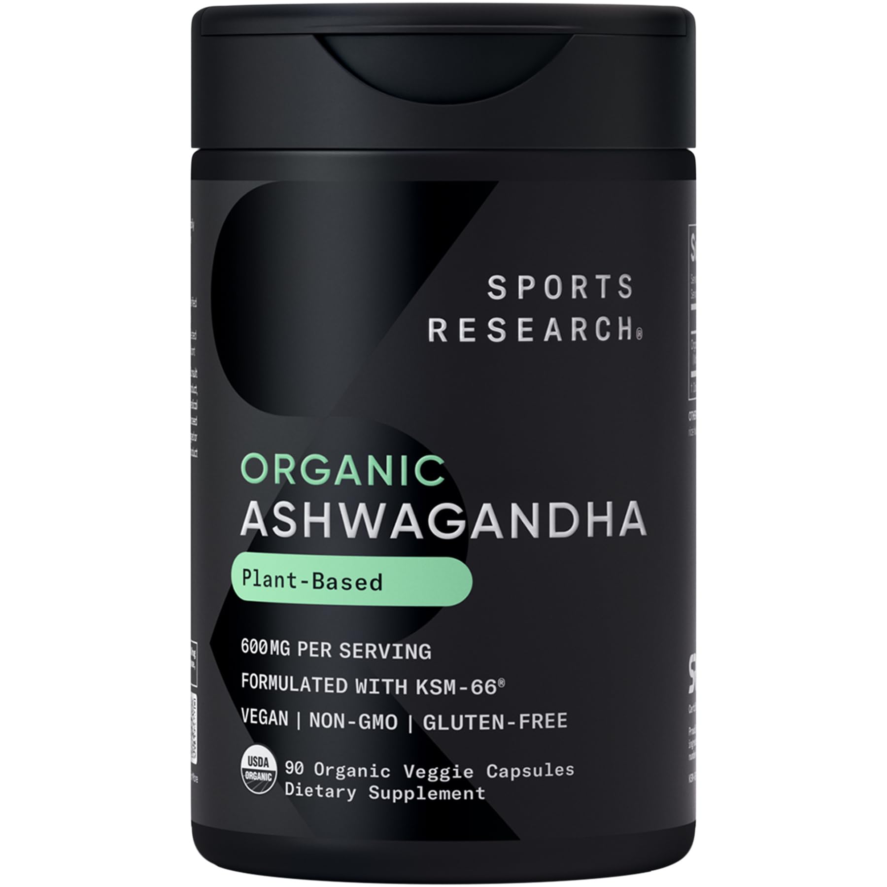Sports Research Ashwagandha 600mg Organic Veggie Capsules front view