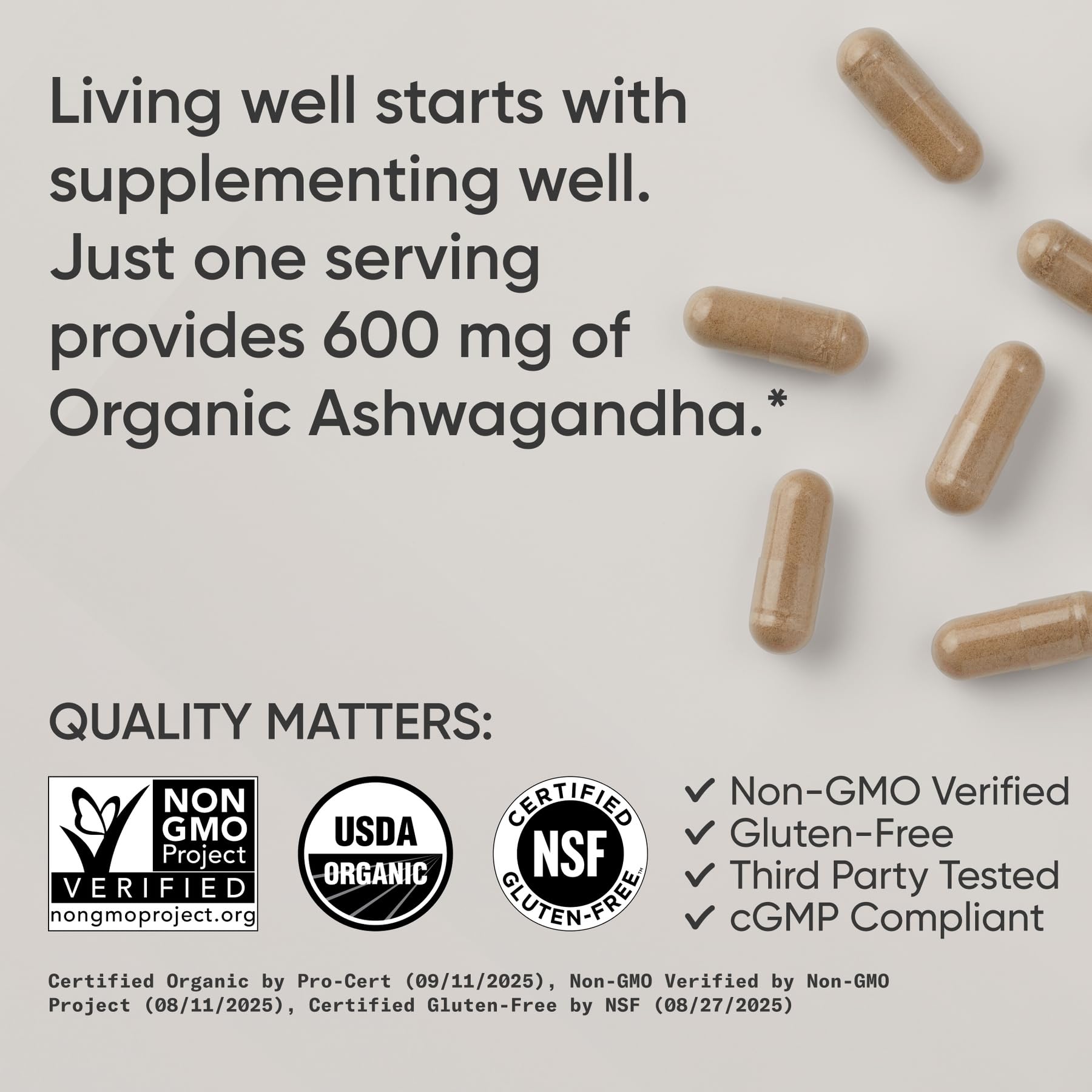 Sports Research Ashwagandha 600mg Organic Veggie Capsules with a measuring spoon