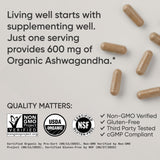 Sports Research Ashwagandha 600mg Organic Veggie Capsules with a measuring spoon