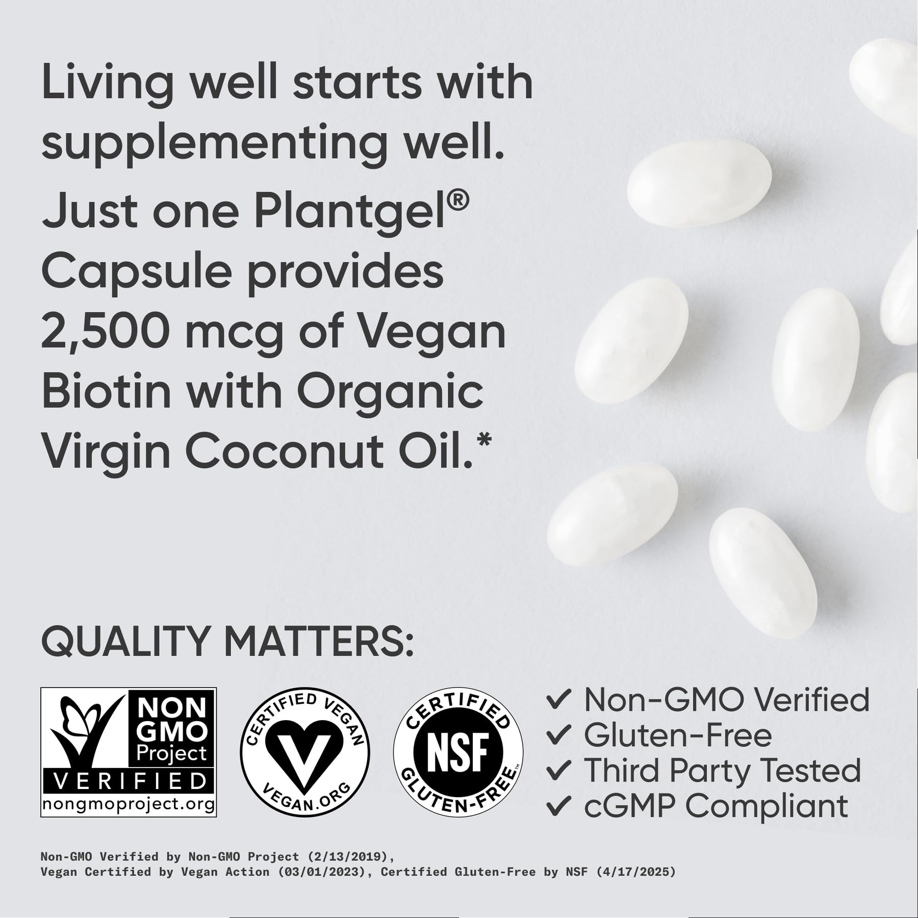 Sports Research Biotin 5000 mcg Vegan Capsules on a wooden table
