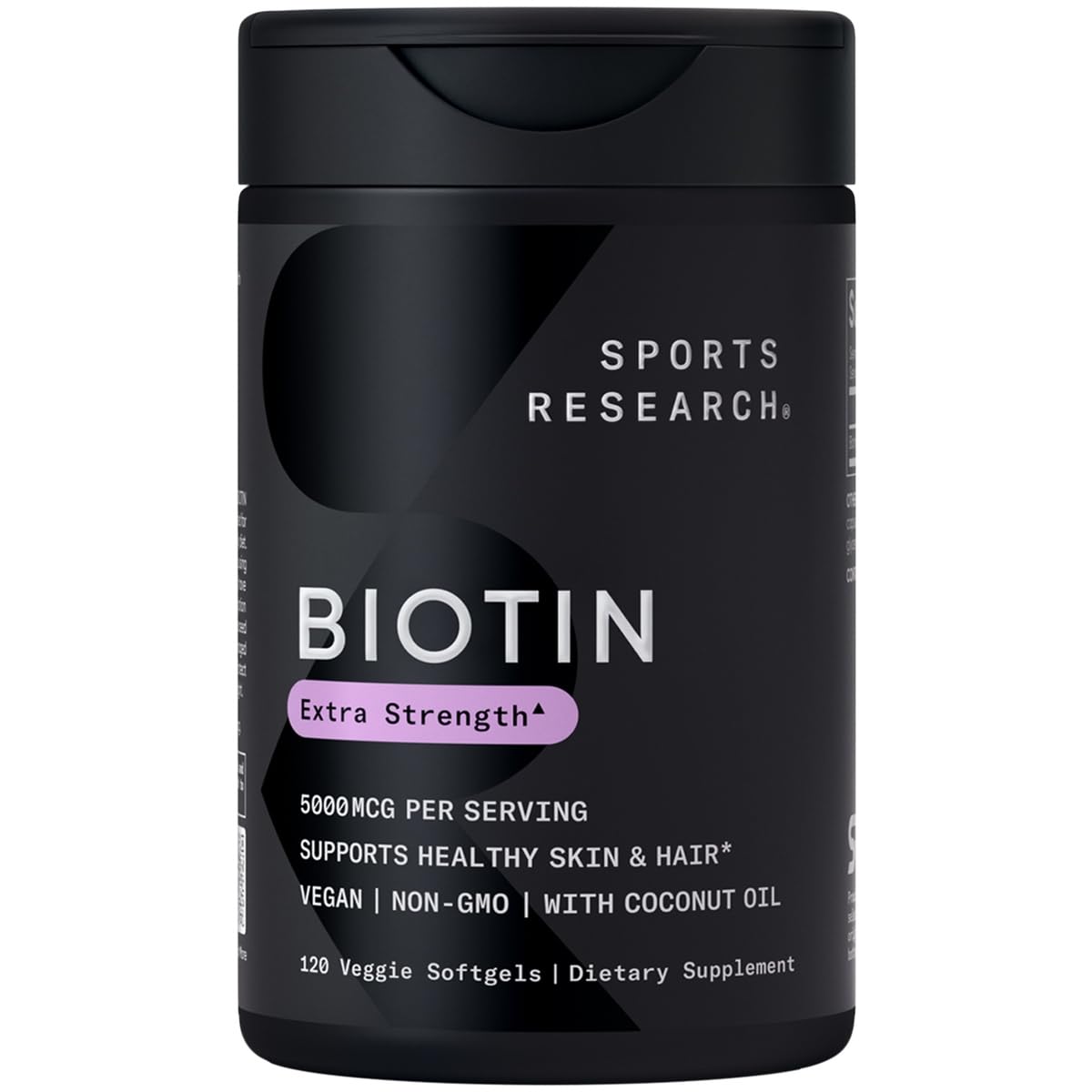 Sports Research Biotin Supplement 5000 mcg bottle front view