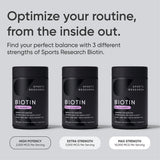 Sports Research Biotin Supplement 5000 mcg bottle with measuring spoon