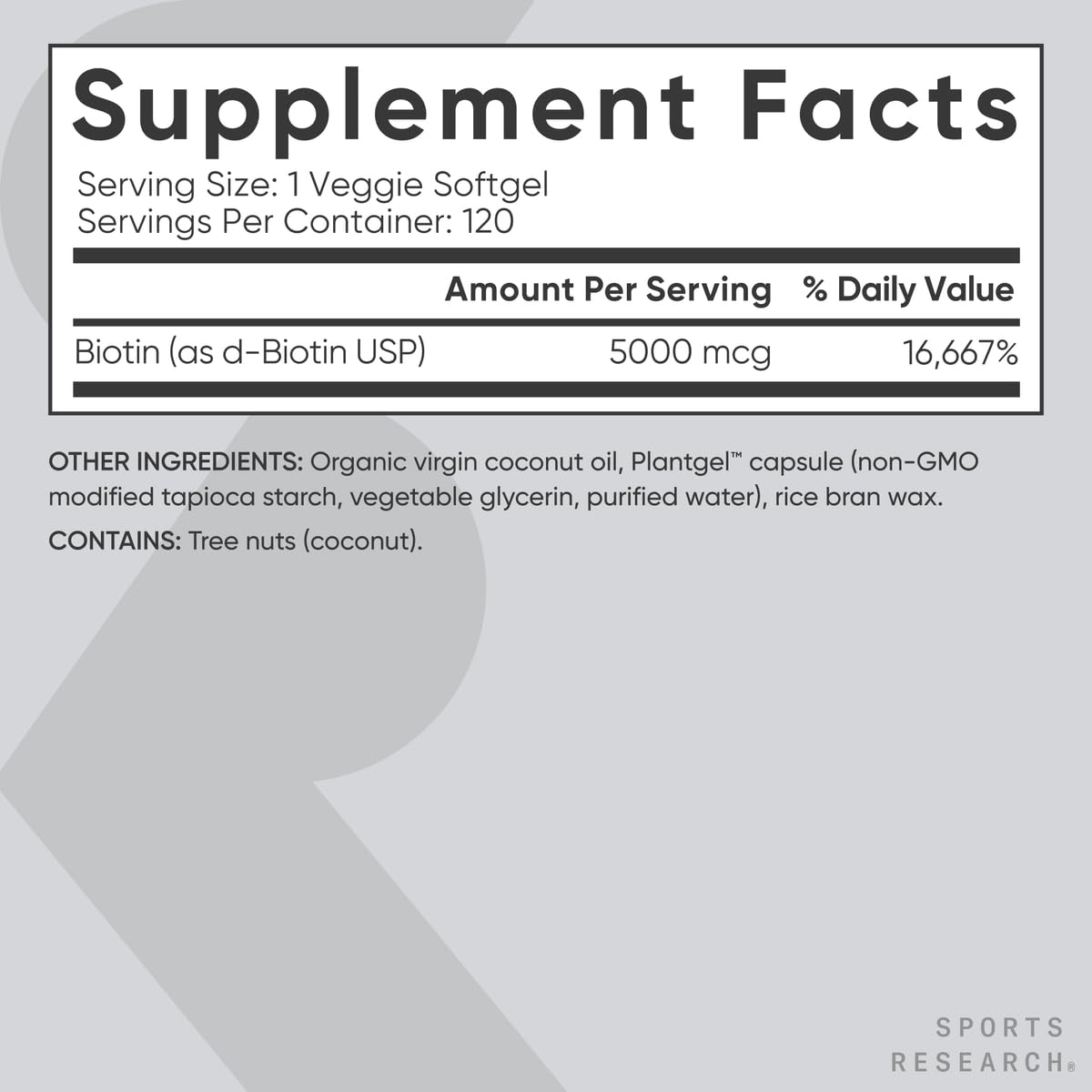 Sports Research Biotin Supplement 5000 mcg ingredients list