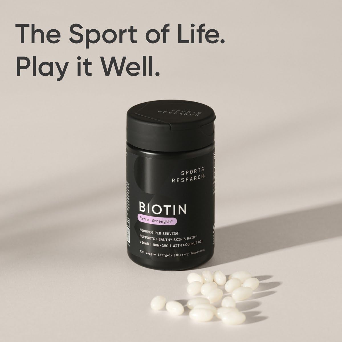 Sports Research Biotin Supplement 5000 mcg vegan certification label